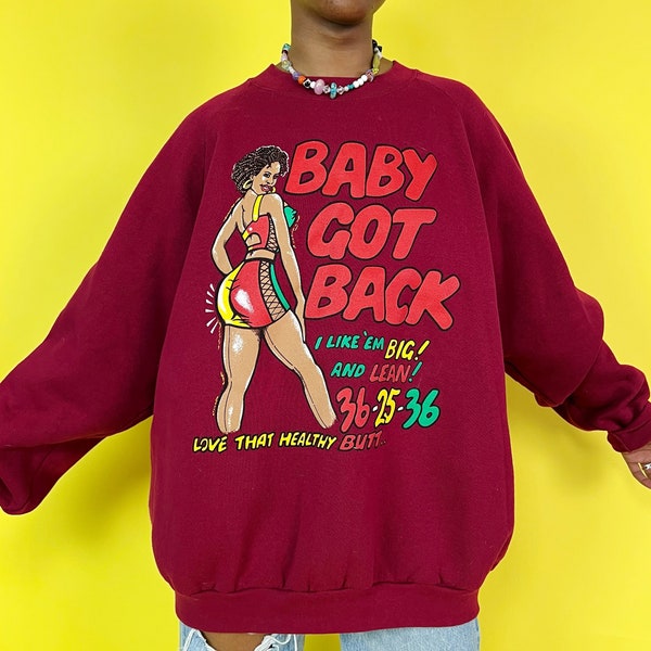 RARE 1990's Sir-Mix-A-Lot Crew Neck Sweatshirt 3XL Adult - Burgundy Graphic Hip Hop Baby Got Back Pullover - Plus Size Vintage Streetwear