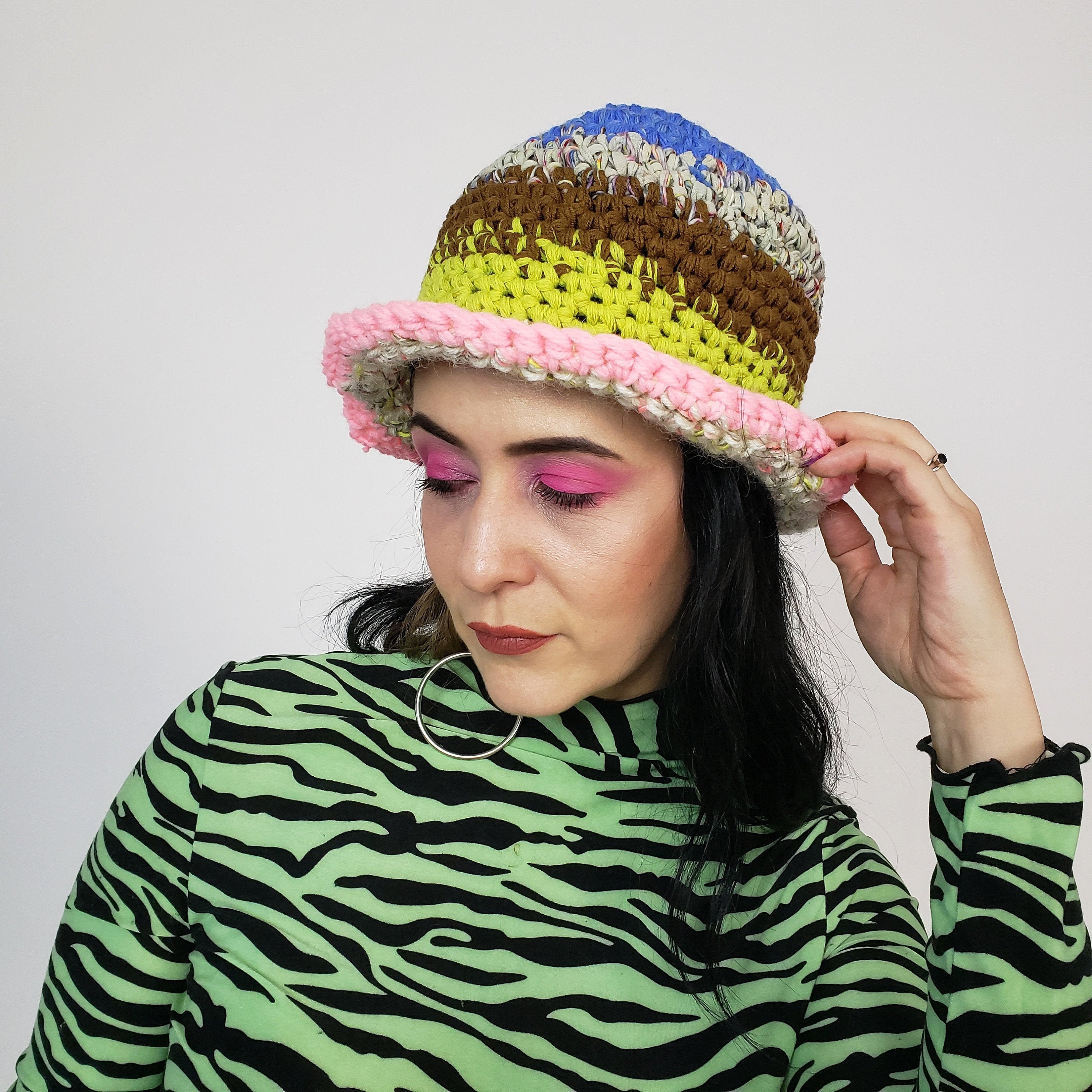 Handmade Pastel Striped Crochet Bucket 