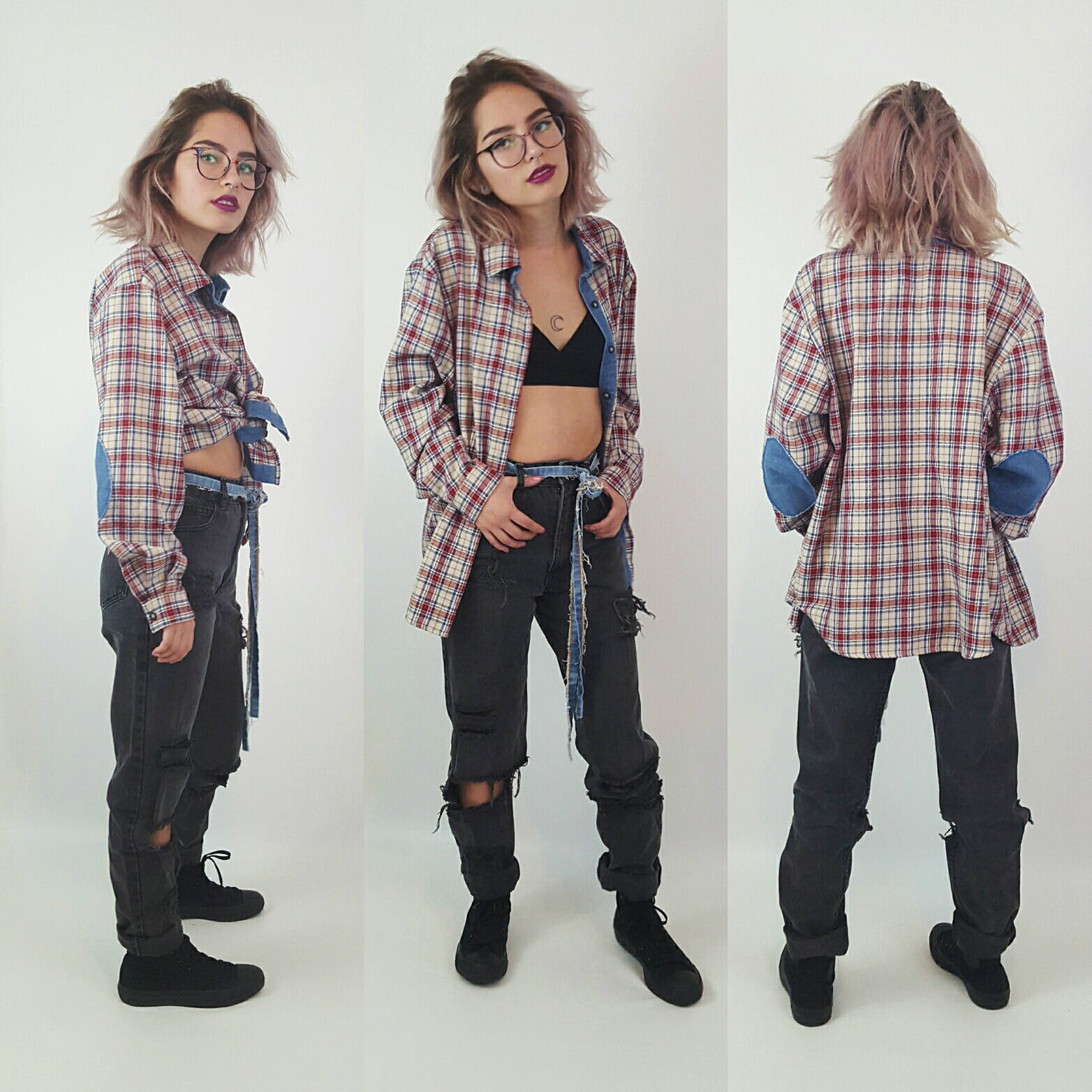 jeans with flannel patches