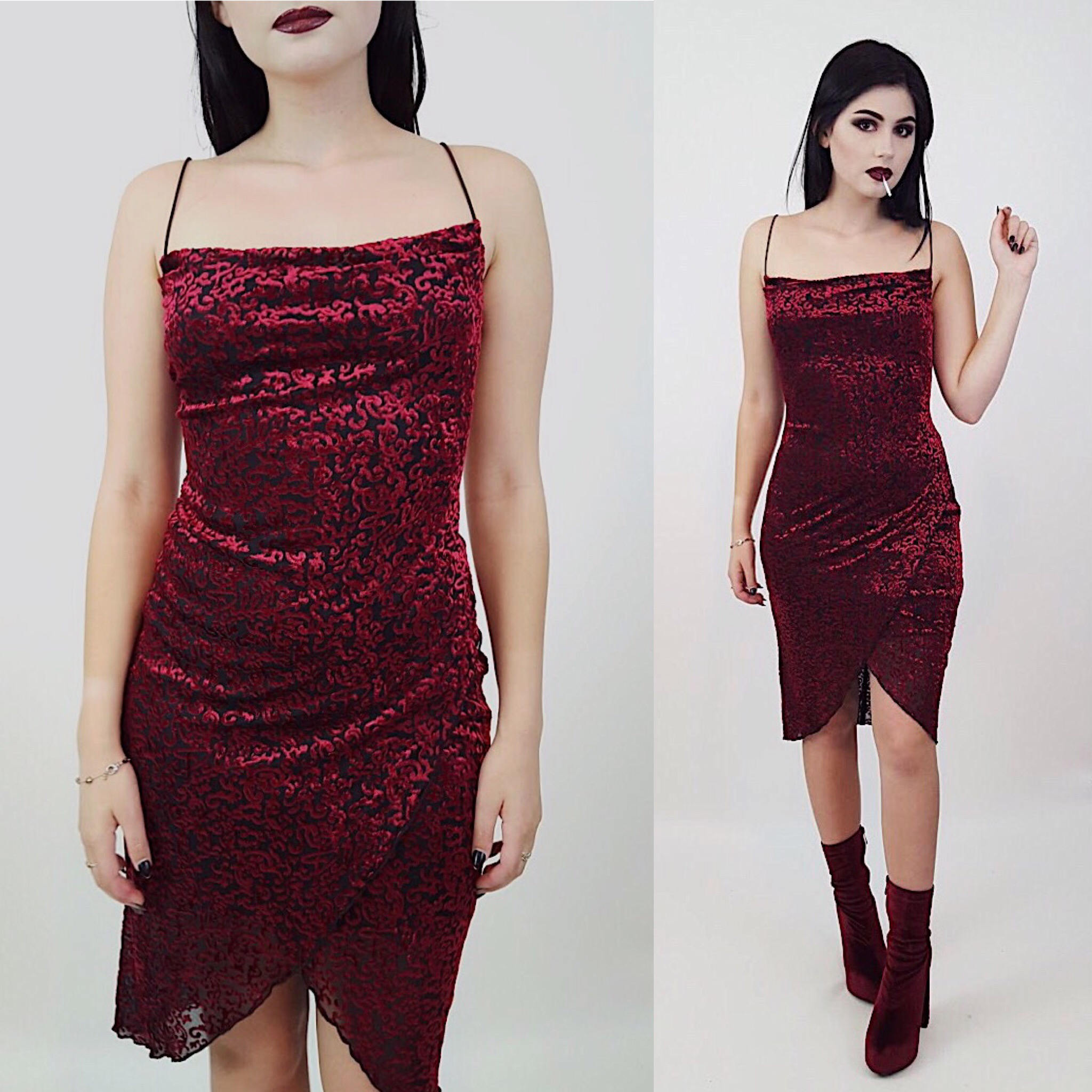 90's Velvet Burnout Mini Dress Small ...