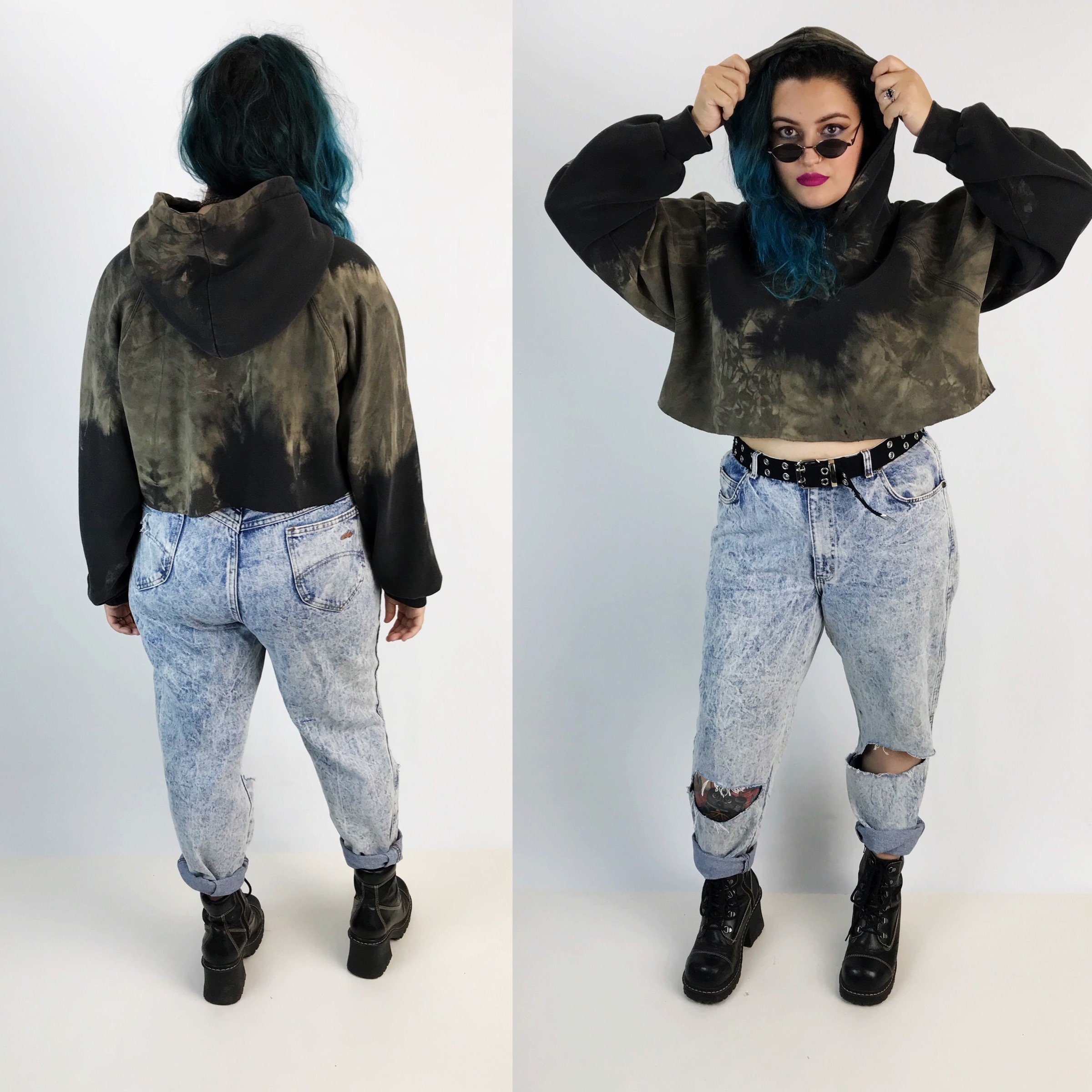 Download Black Tie Dye Cropped Hoodie Sweatshirt XL - Cropped ...