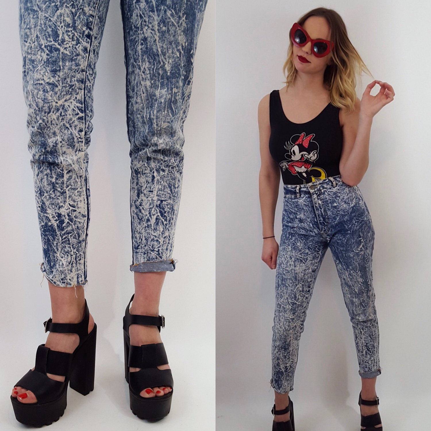 80's acid wash jeans outfit