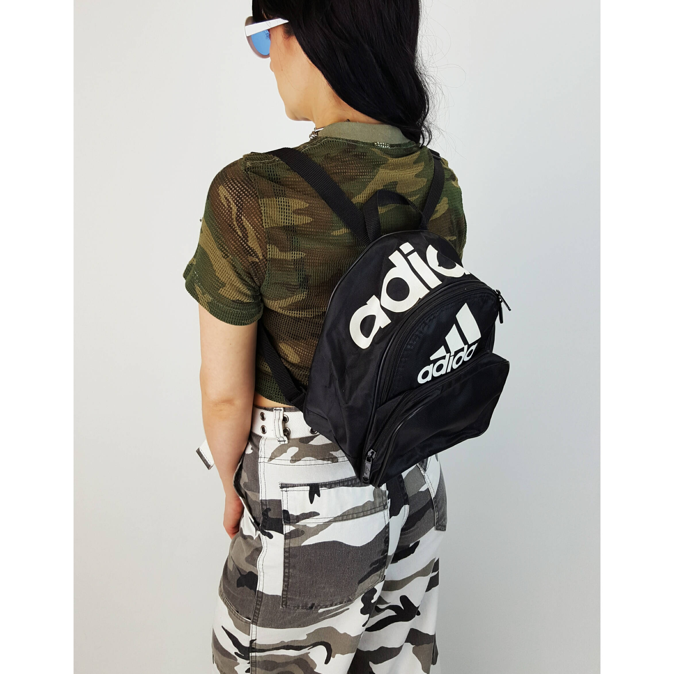 Adidas Black Mini Backpack - Small Health Goth Bookbag Satchel - Black and White Logo Branded ...