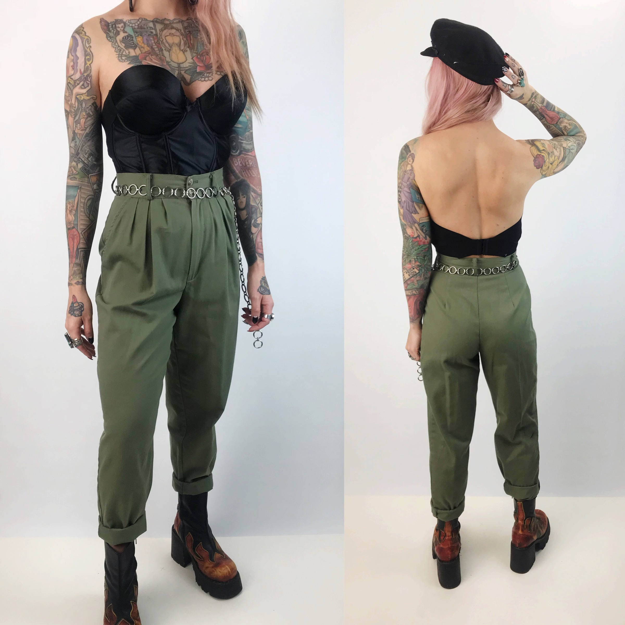 olive green tapered pants