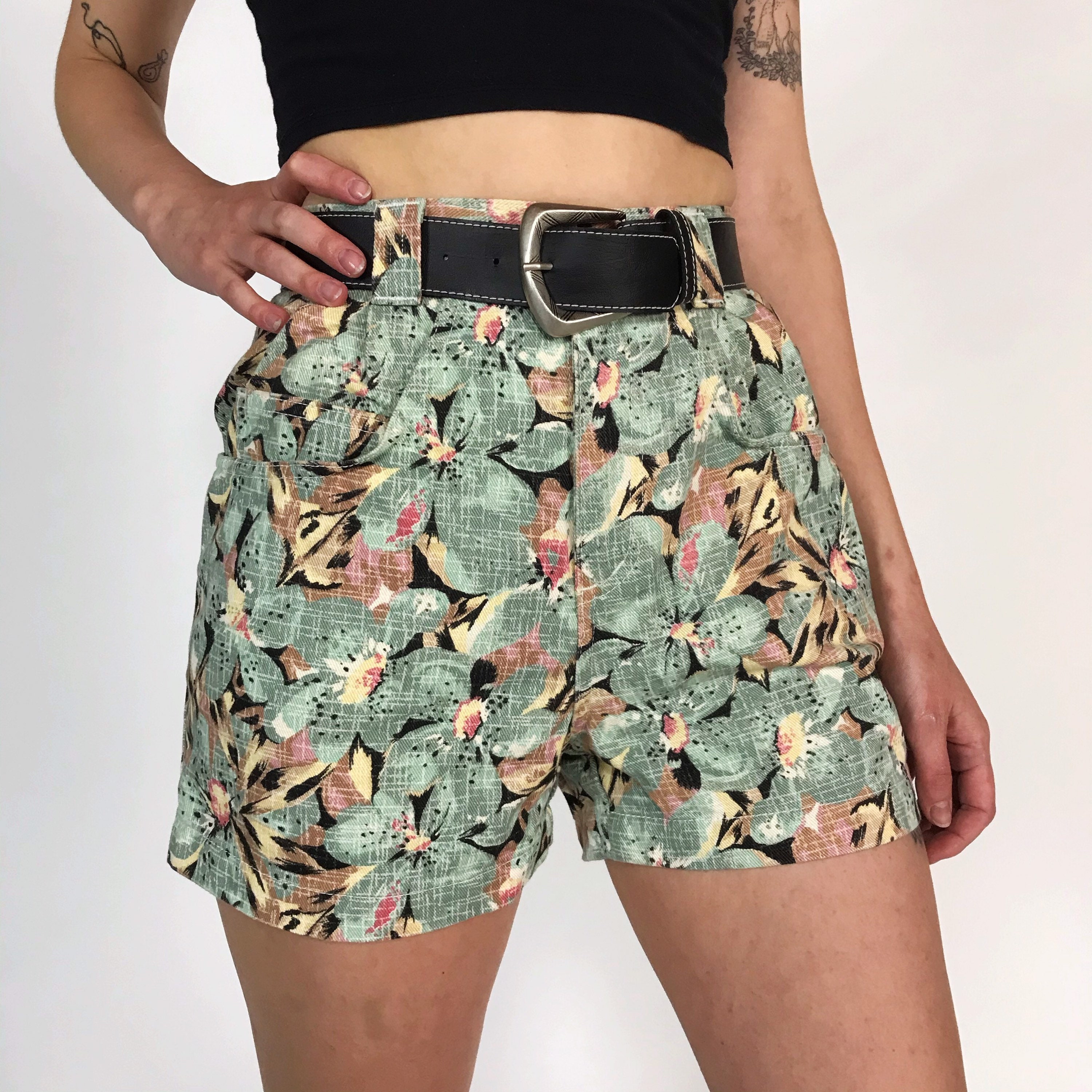 floral jean shorts