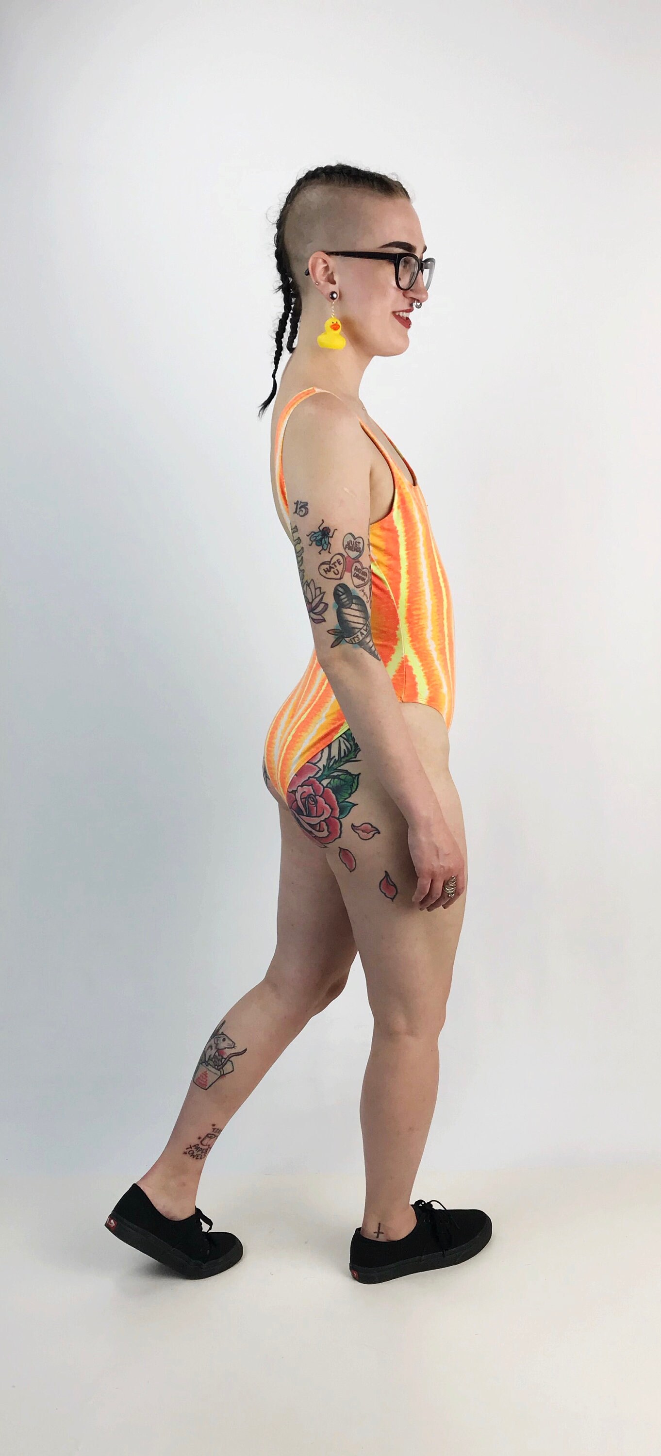 90's Neon Tie Dye One Piece Swimsuit S/M - Orange Yellow ...