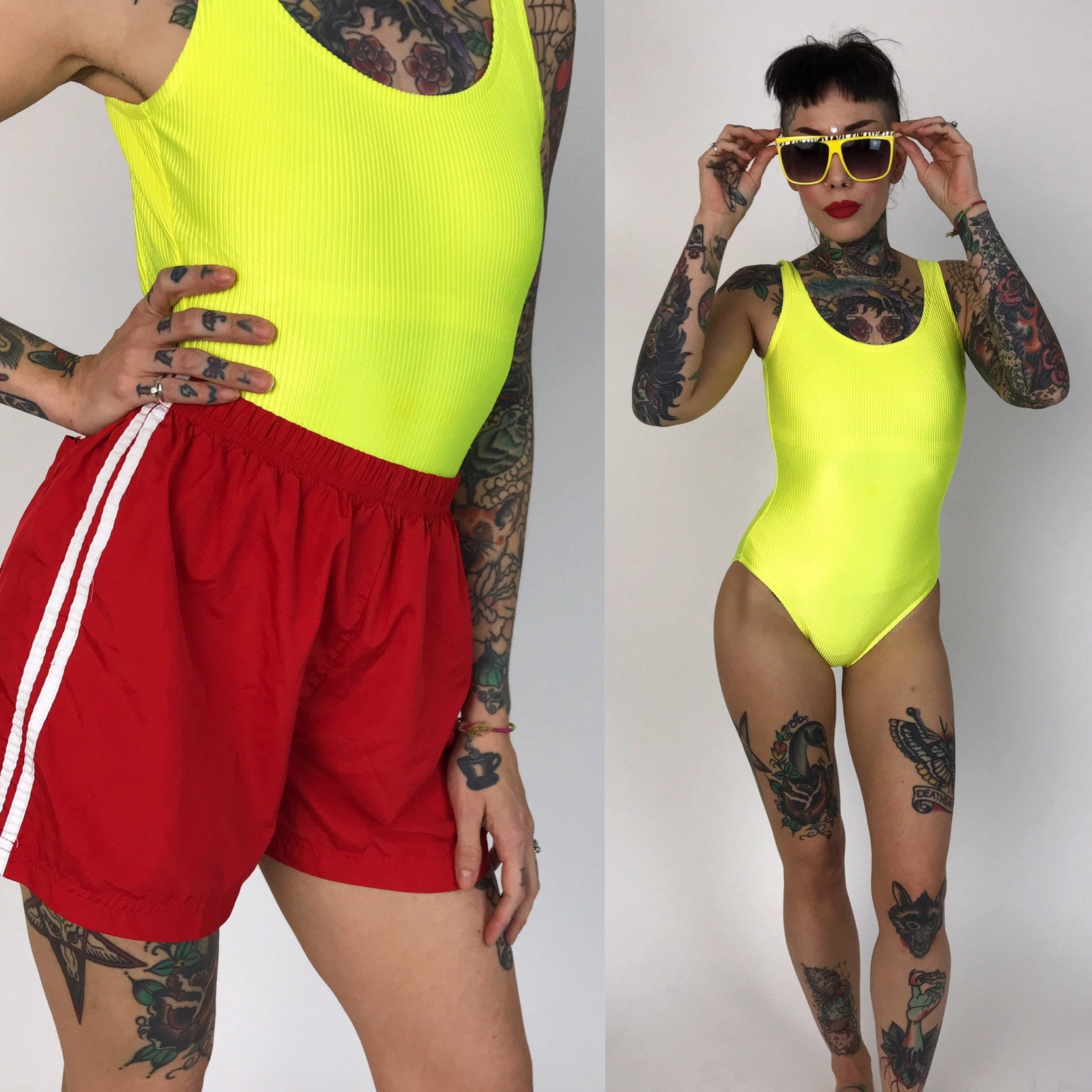 neon yellow long sleeve bodysuit