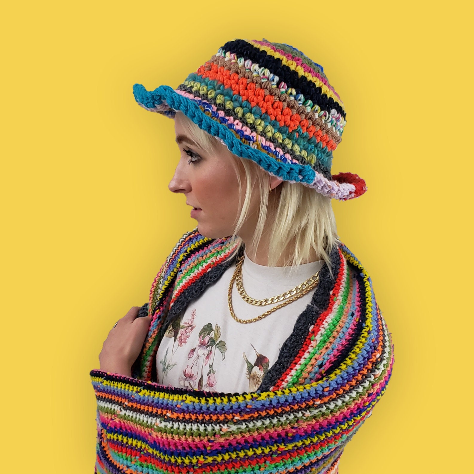 Handmade Crochet Rainbow Bucket Hat 