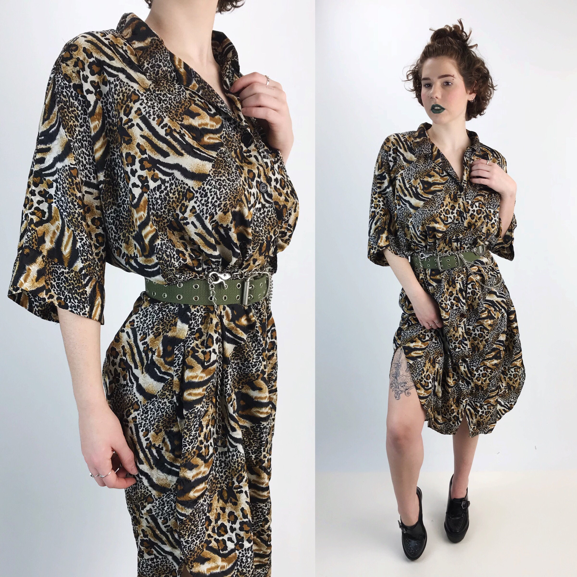 leopard print button up dress