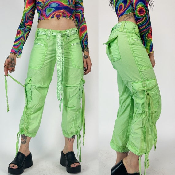 Y2K Vintage NEON Green Capri Cargo Pants - Multip… - image 2