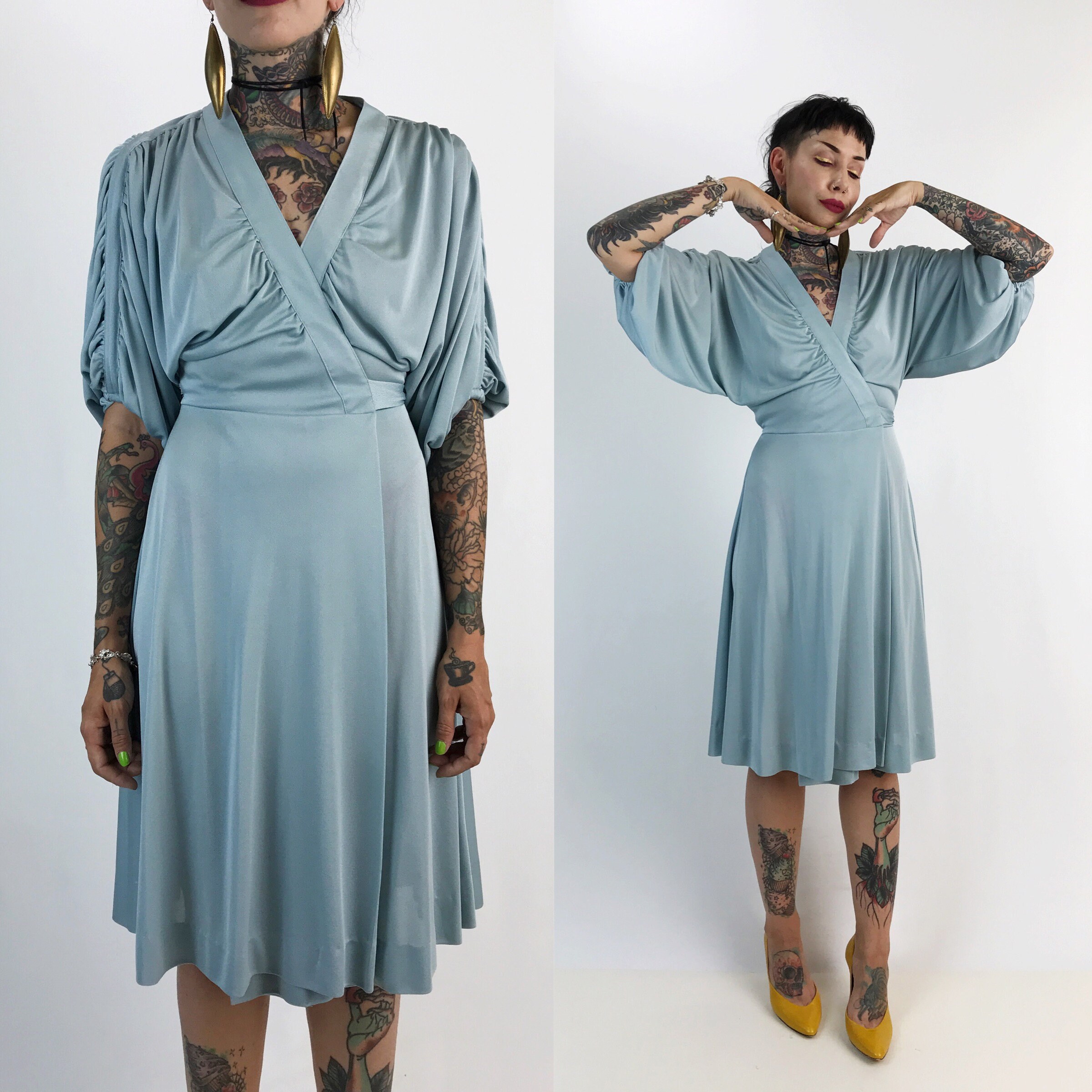 Powder Blue Knee Length Dress