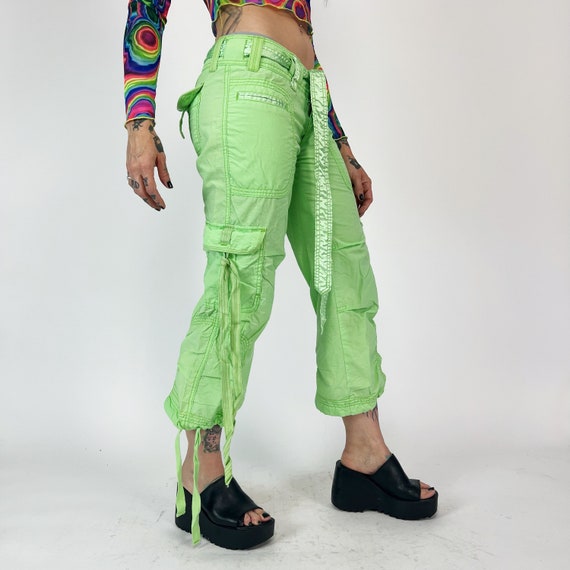 Y2K Vintage NEON Green Capri Cargo Pants - Multip… - image 10