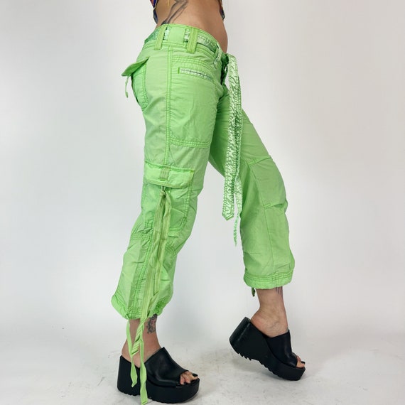 Y2K Vintage NEON Green Capri Cargo Pants - Multip… - image 6