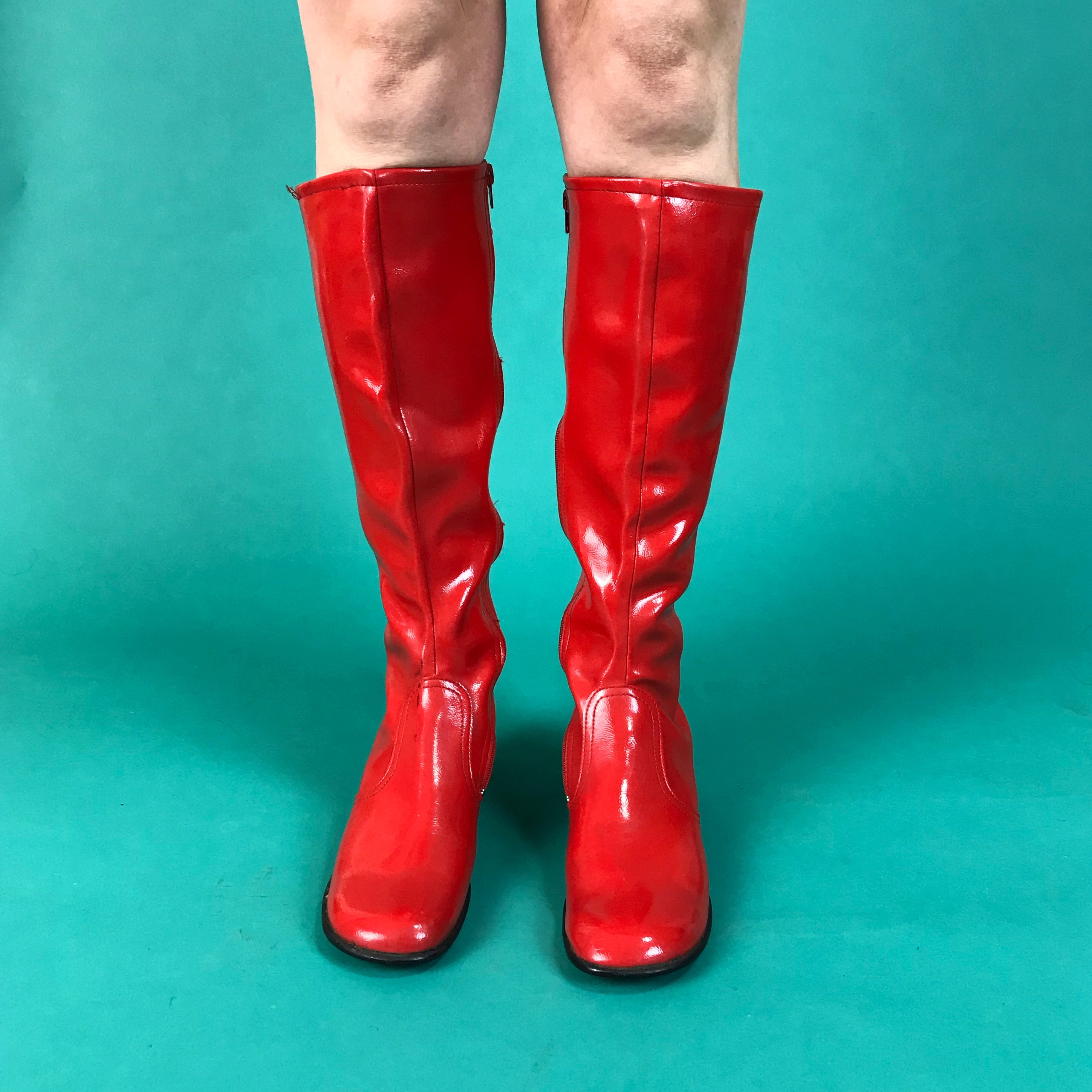 Vintage Red Patent Tall GoGo Boots Size US 9 Women