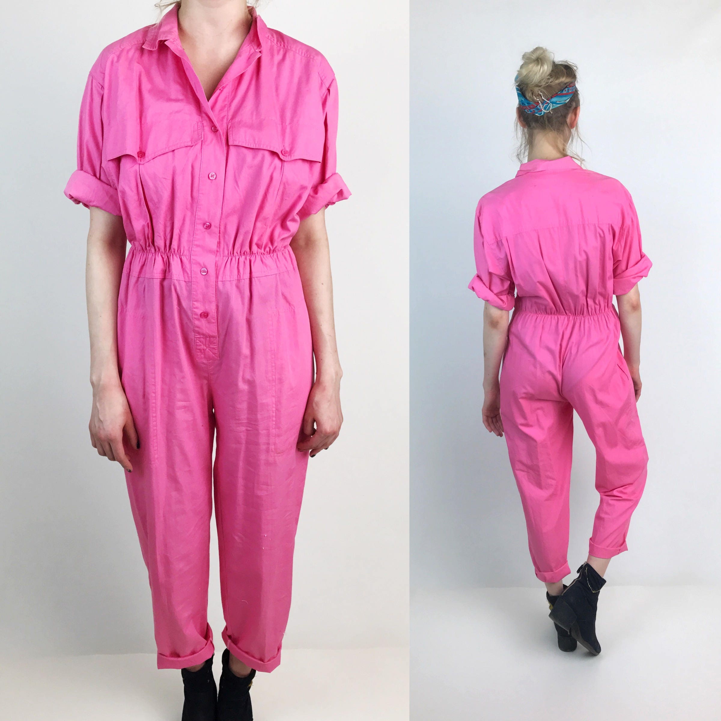 pink work jumpsuit