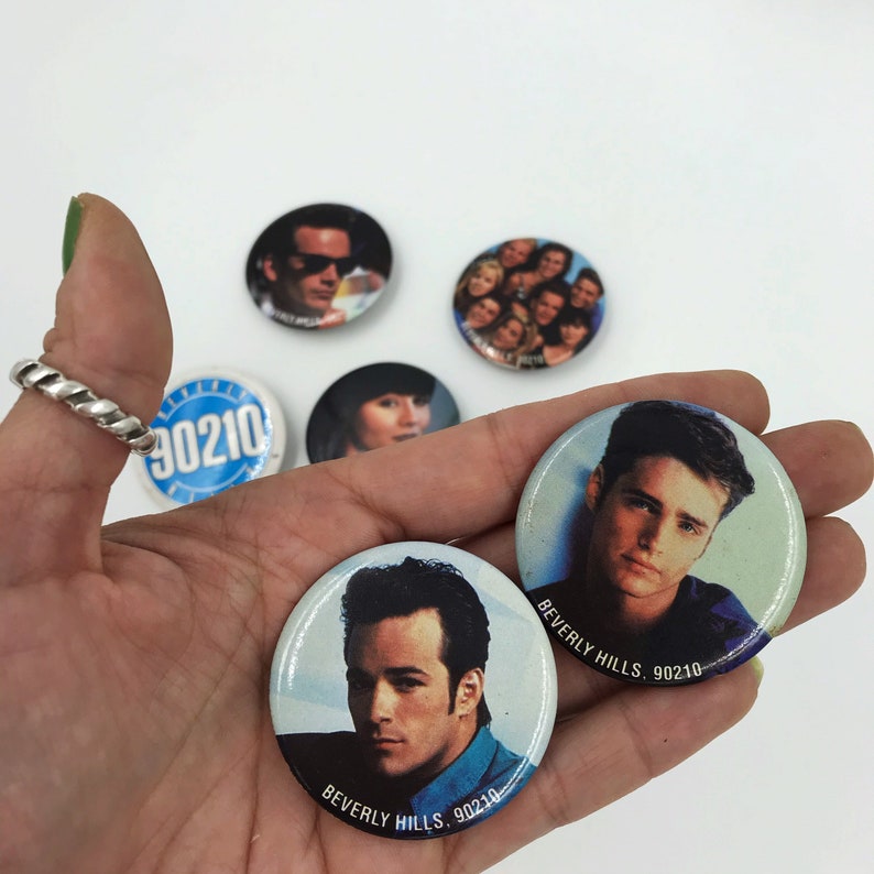 Vintage Beverly Hills 90210 6 Piece Pinback Button Set Teen Drama Nineties TV Soap Oprah Luke Perry Jason Priestley Shannon Dohertry image 2