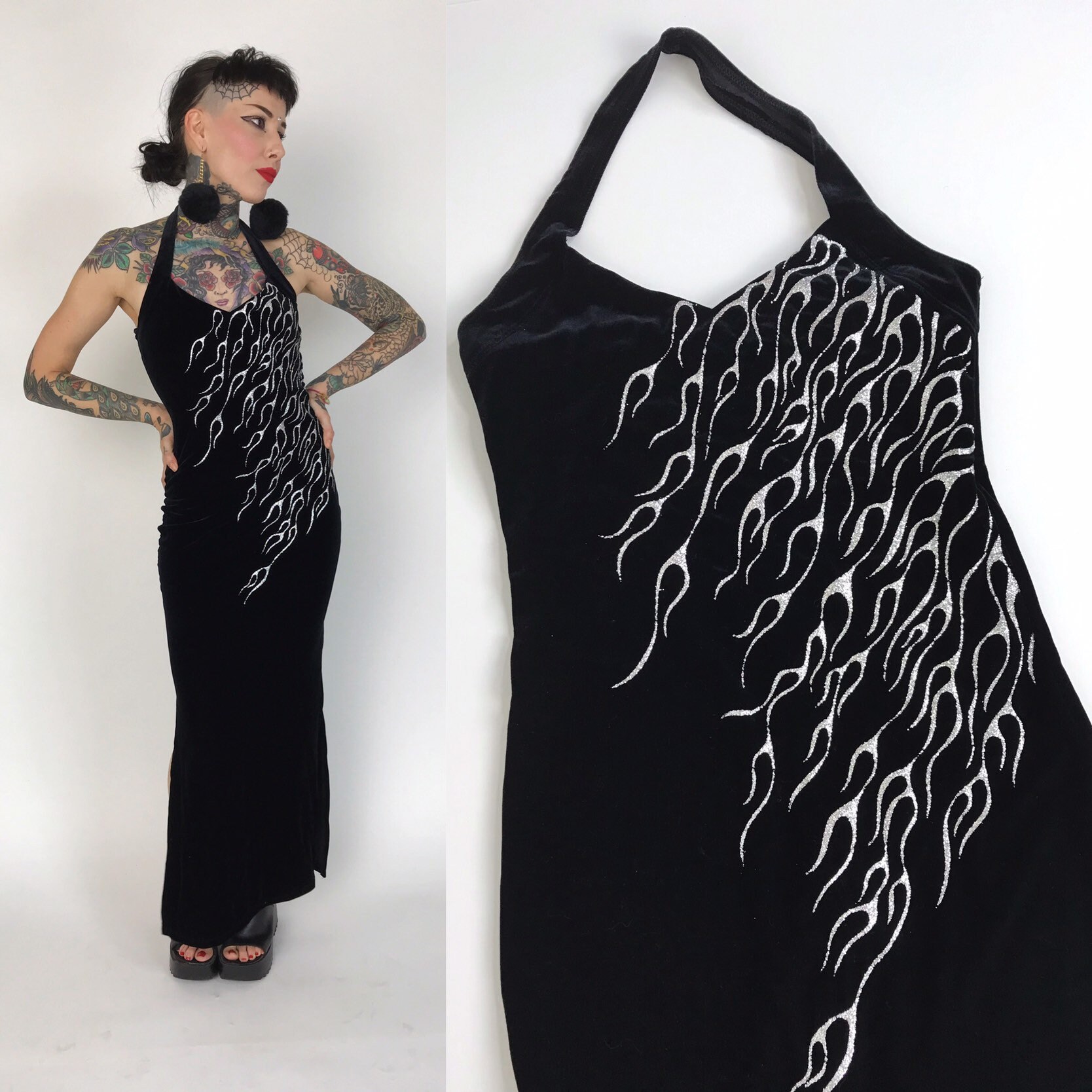 black velvet halter dress