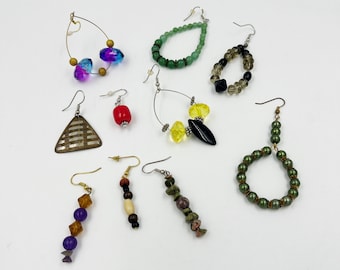 Mixed Lot Beaded Single Earring Bundle Set of 10 - Vintage Colorful Single Bead Earrings Lot - Single Earrings Mis Matched Boho Jewelry