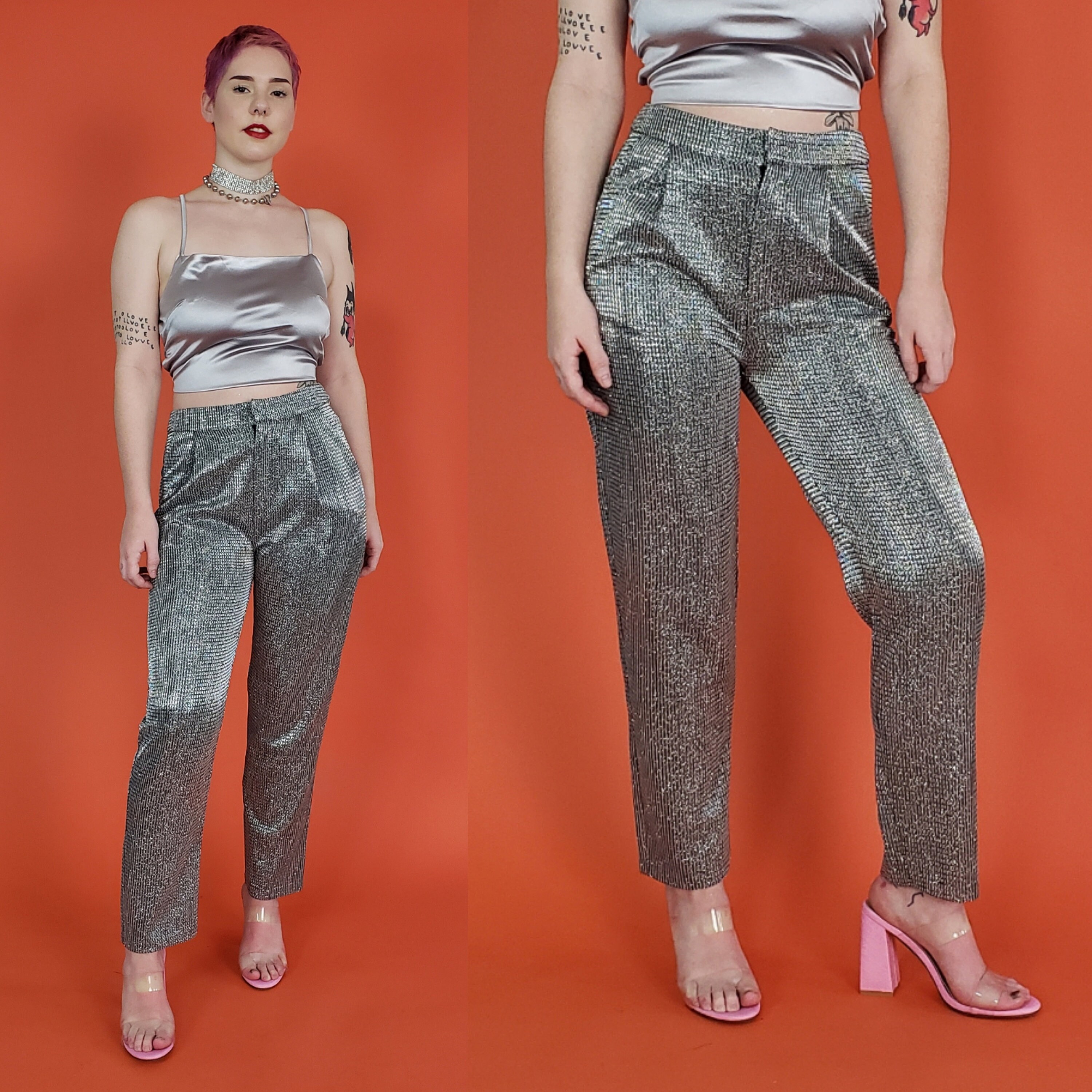 red sparkly trousers