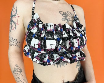 Handmade Backless Abstract Print Crop Top - One Size - Reclaimed Upcycled Vintage Fabric Summer Festival Crop Top - 1 of 1 Strappy Open Back