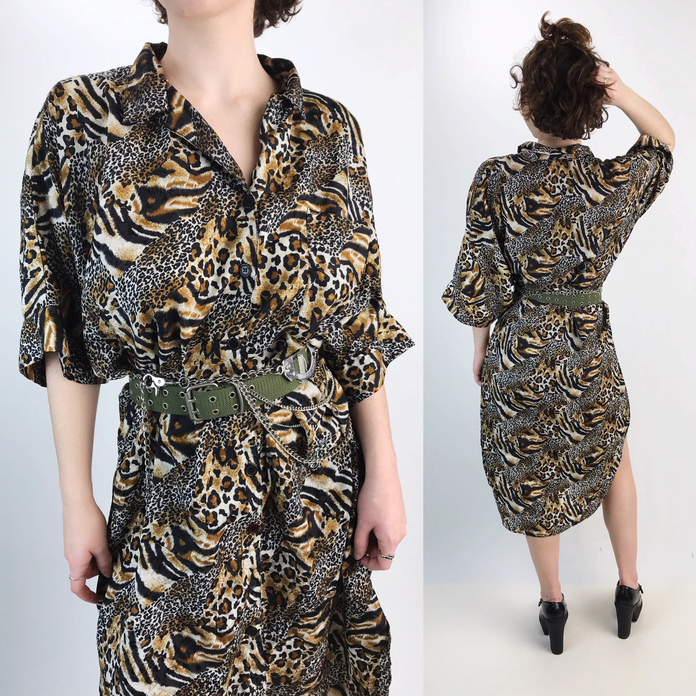 leopard print button up dress