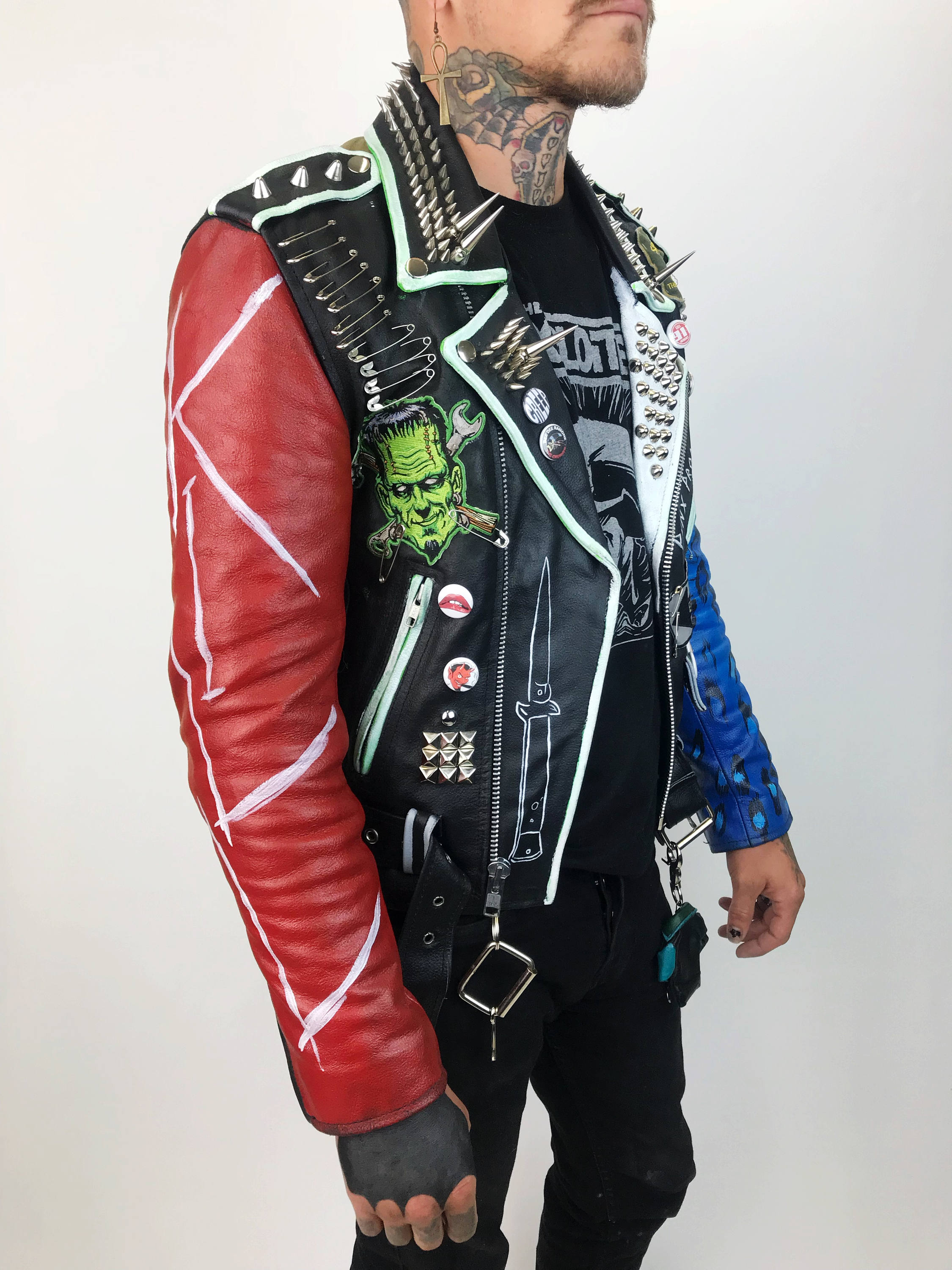 Vintage Spiked Leather Punk Jacket Mens Small 32 Red 