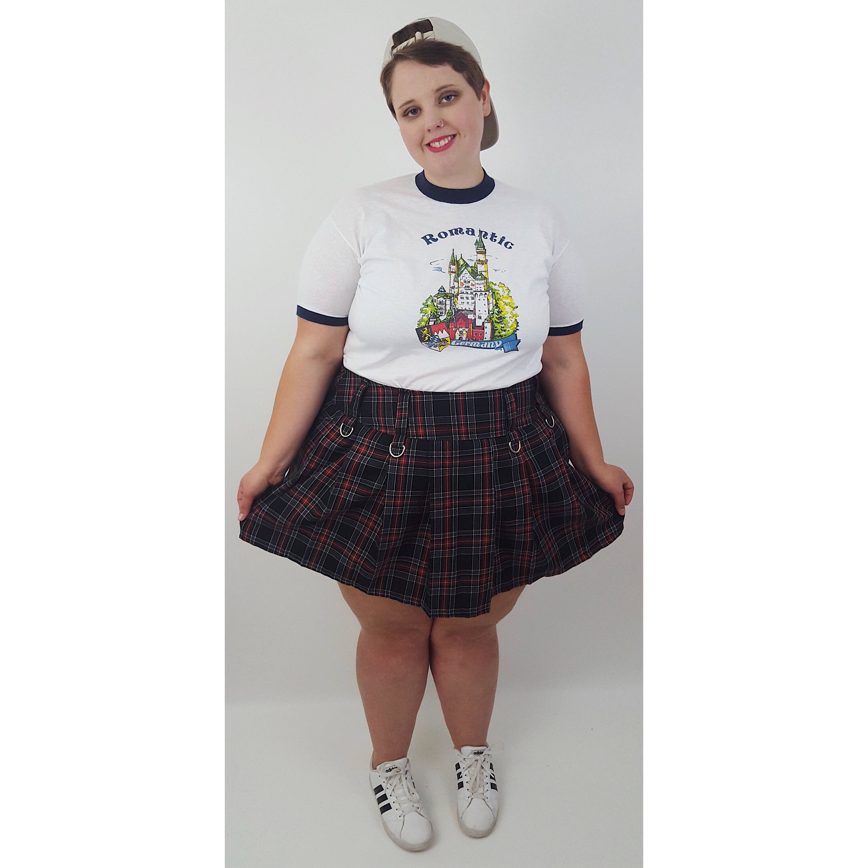 90 S Vintage Black Red White Plaid Pleated Skirt 2x High Waist