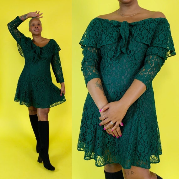 Green Lace Mini Dress 