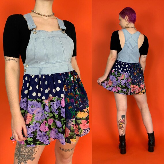 90's Overalls Mini Jean Dress Medium - Denim Top A
