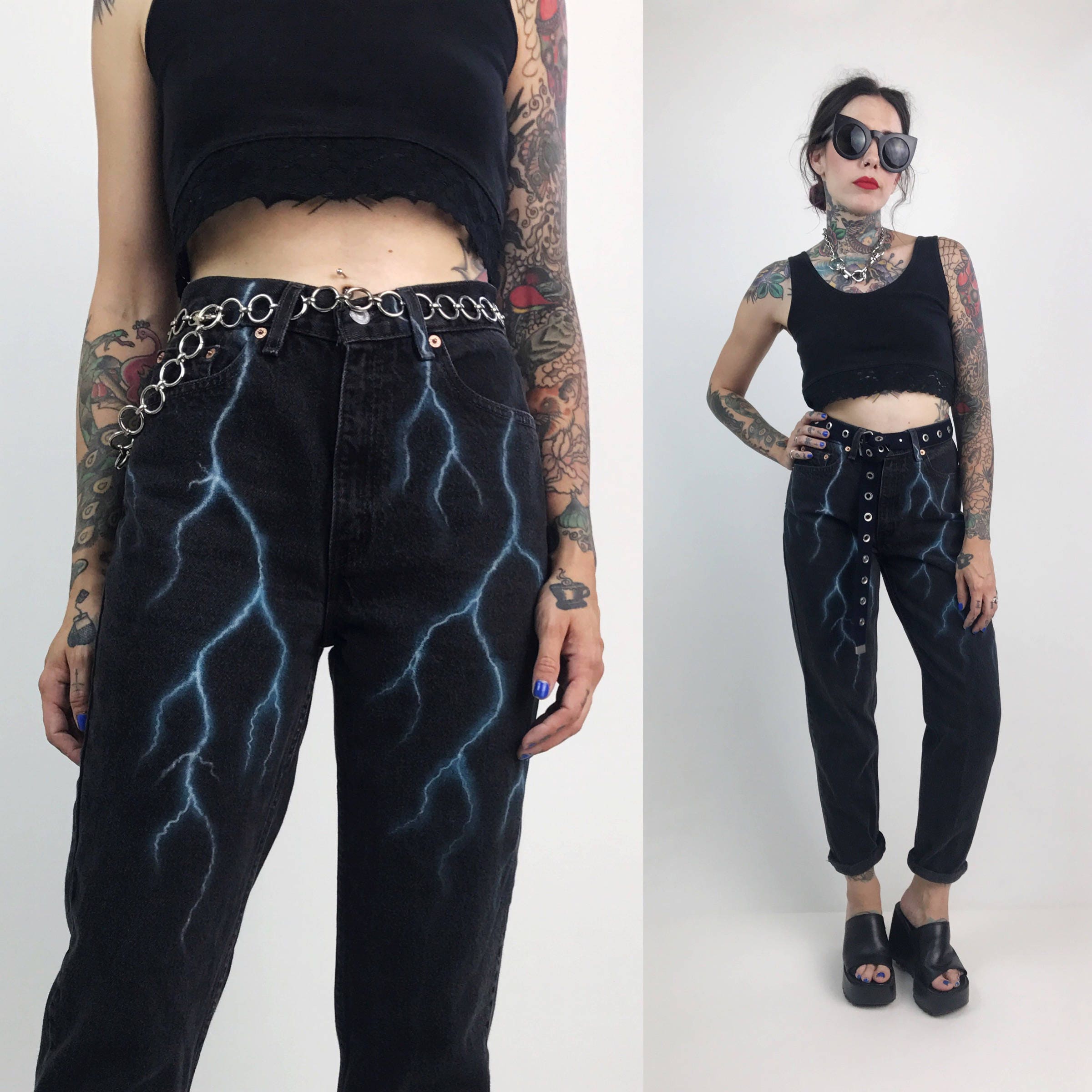 lightning bolt print jeans