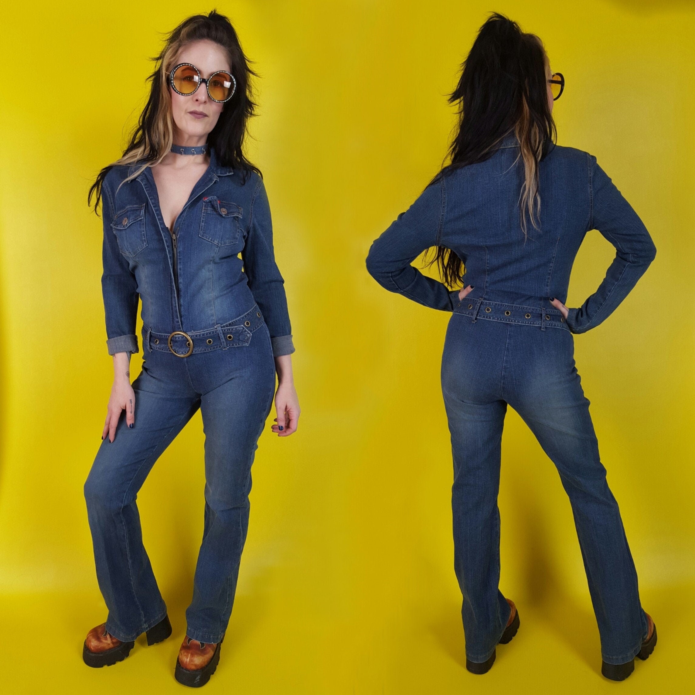 stretchy denim jumpsuit