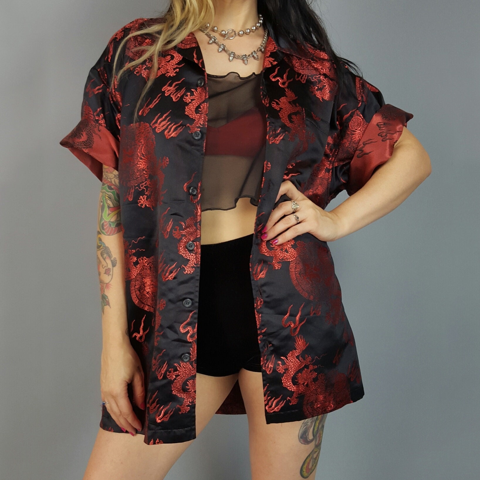 black and red dragon shirt