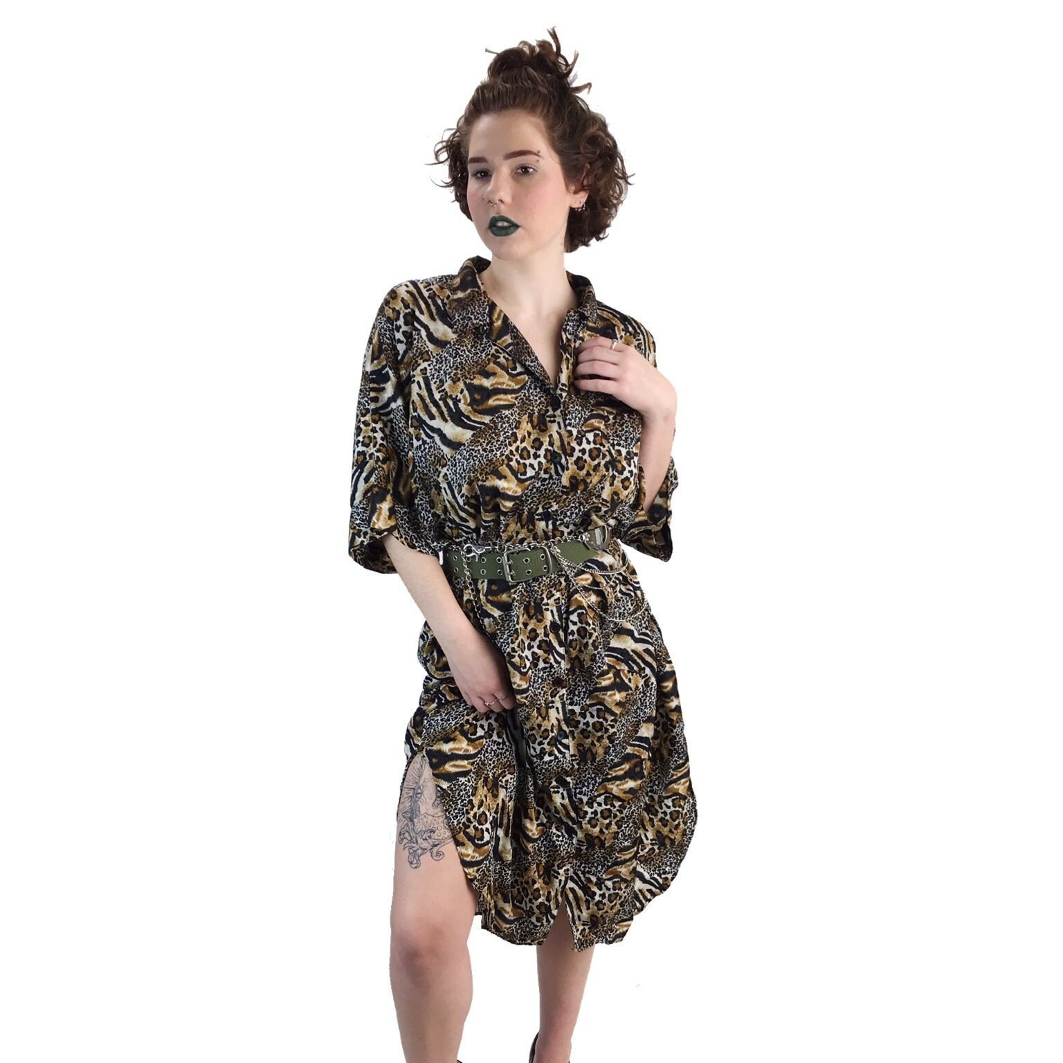 leopard print button up dress