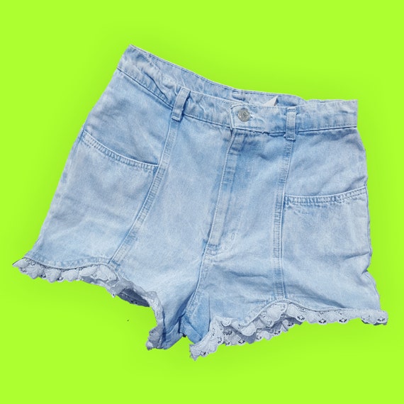 denim shorts with lace trim