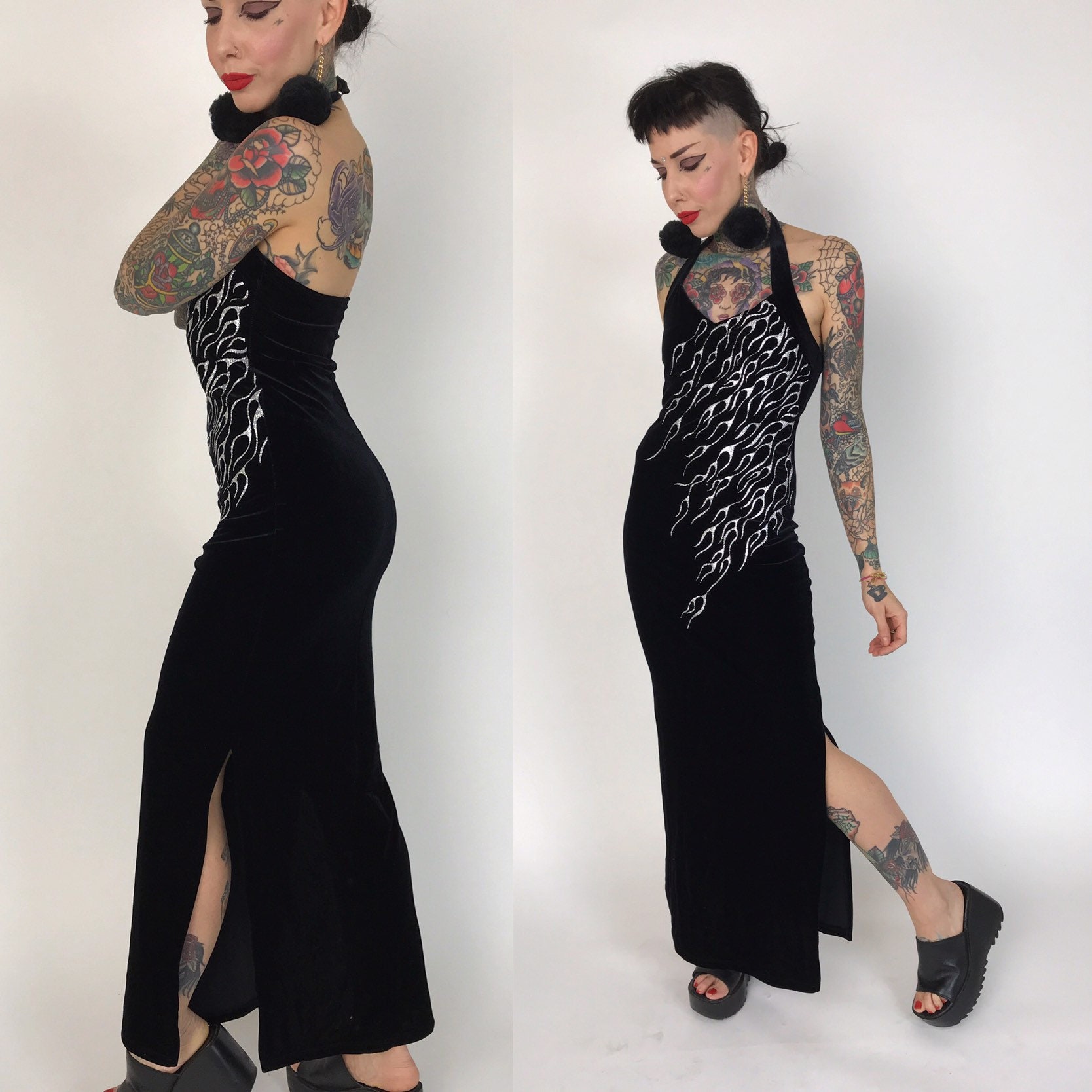 black velvet halter dress