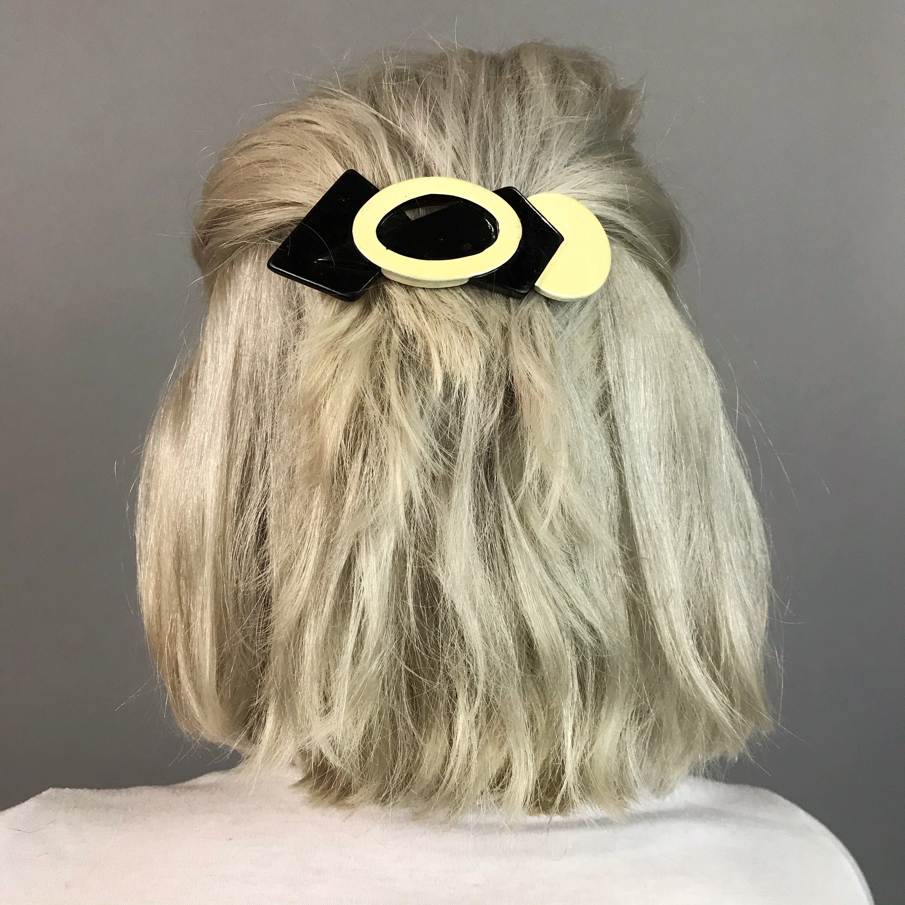 80 S Geometric Ceramic Hair Clip Black White Retro Cool