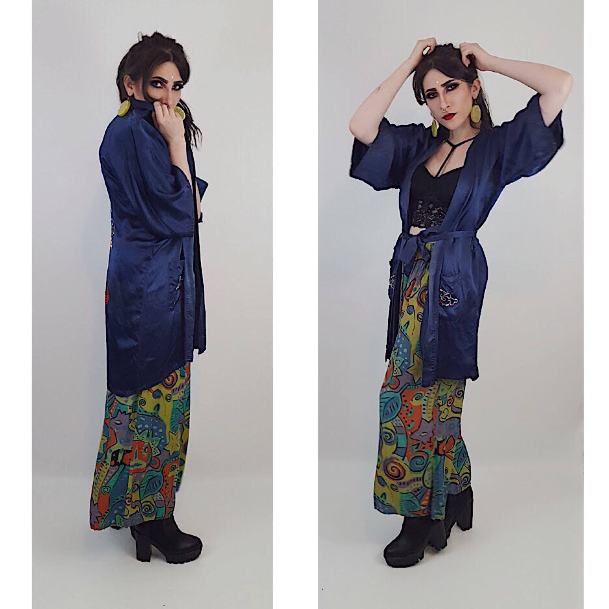 Download Dragon Embroidered Royal Navy Blue Satin Kimono ...