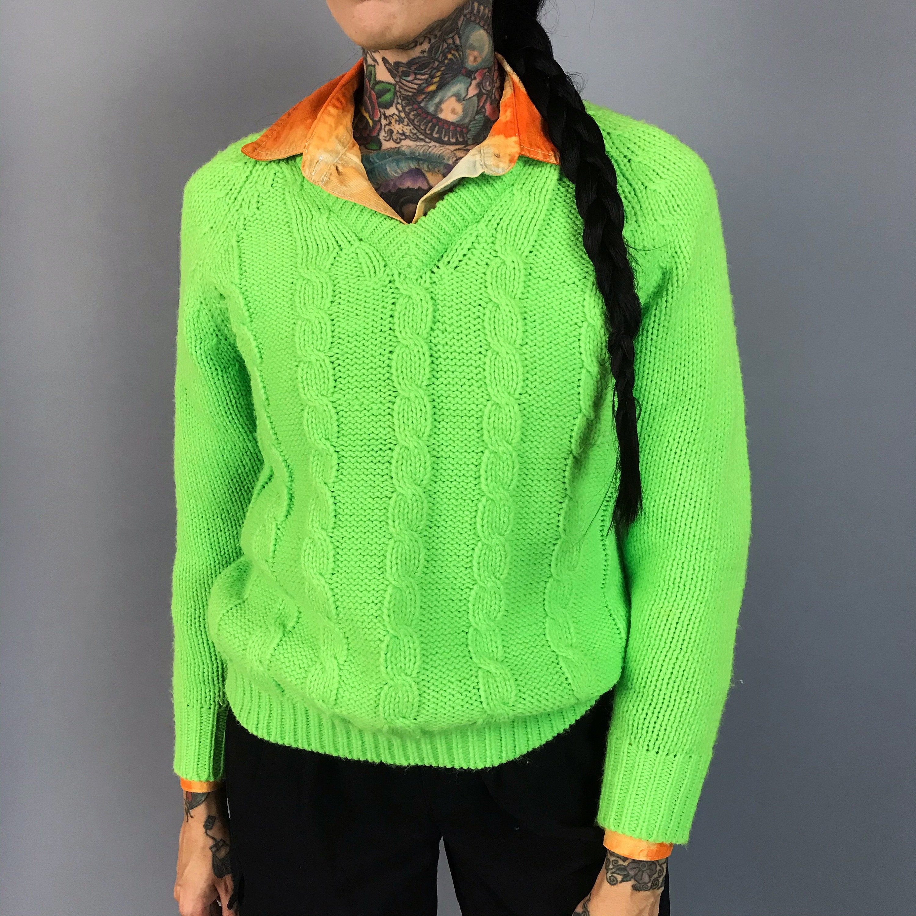 womens green cable knit sweater