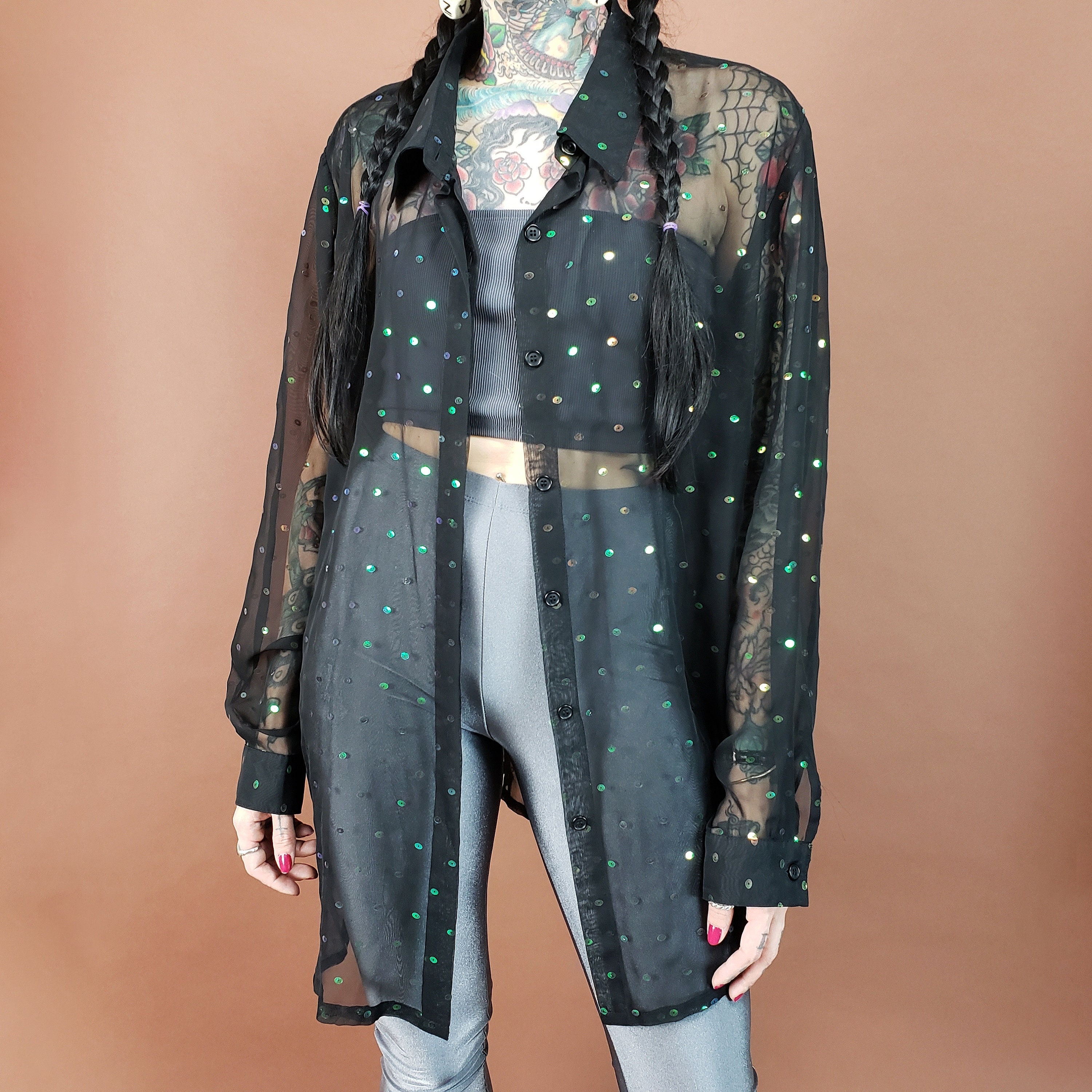 sheer iridescent top