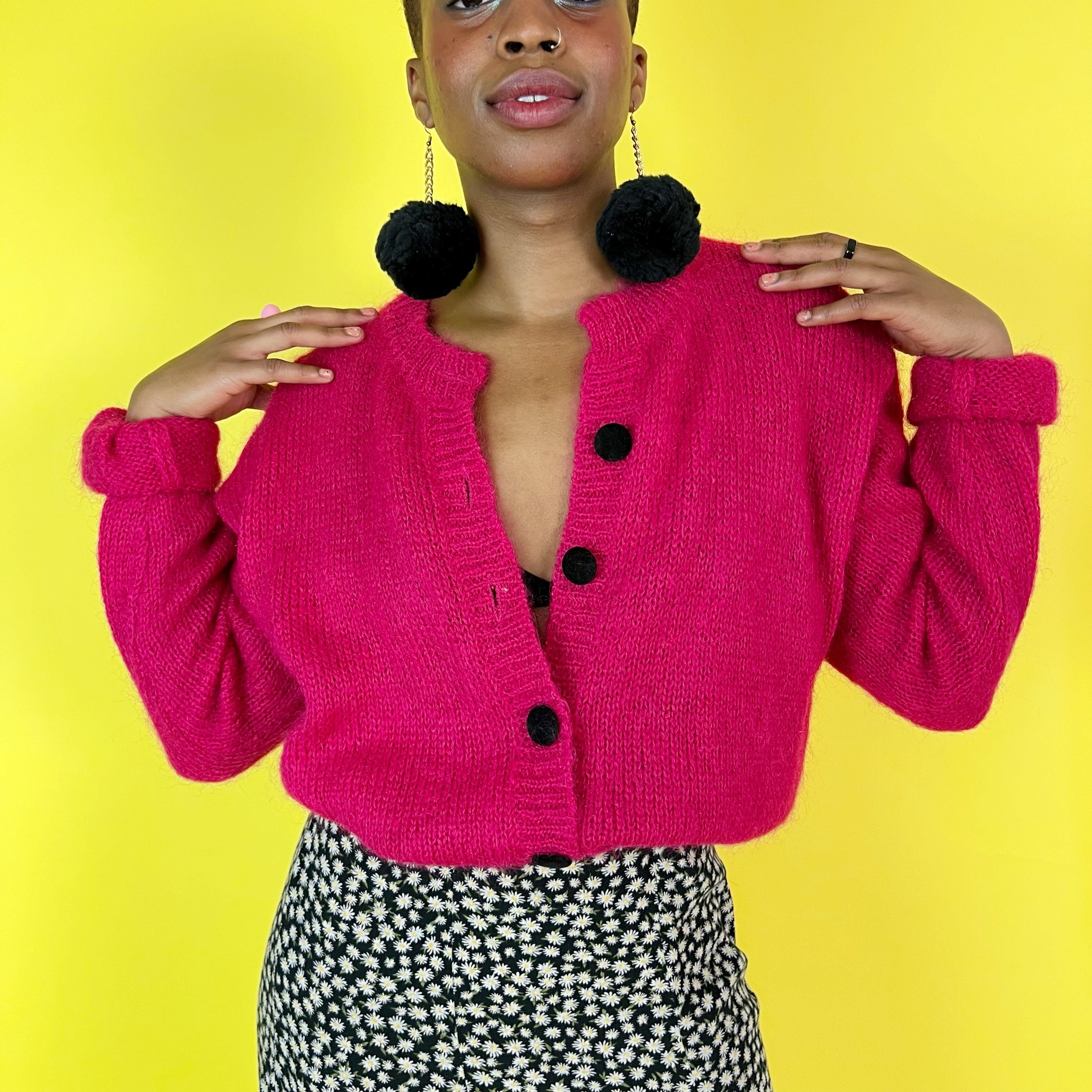 80's HOT Pink Mohair Cardigan Sweater 