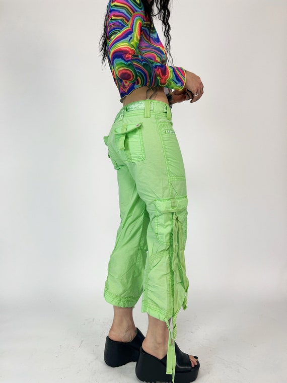 Y2K Vintage NEON Green Capri Cargo Pants - Multip… - image 8