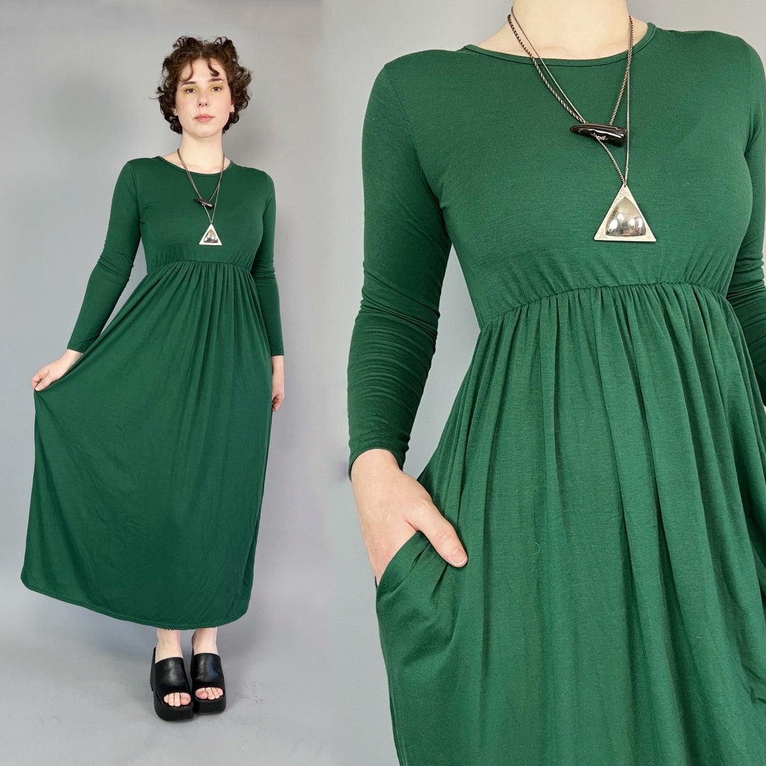 90's Long Sleeve Babydoll Maxi Dress S/M Full Coverage Modest Vintage