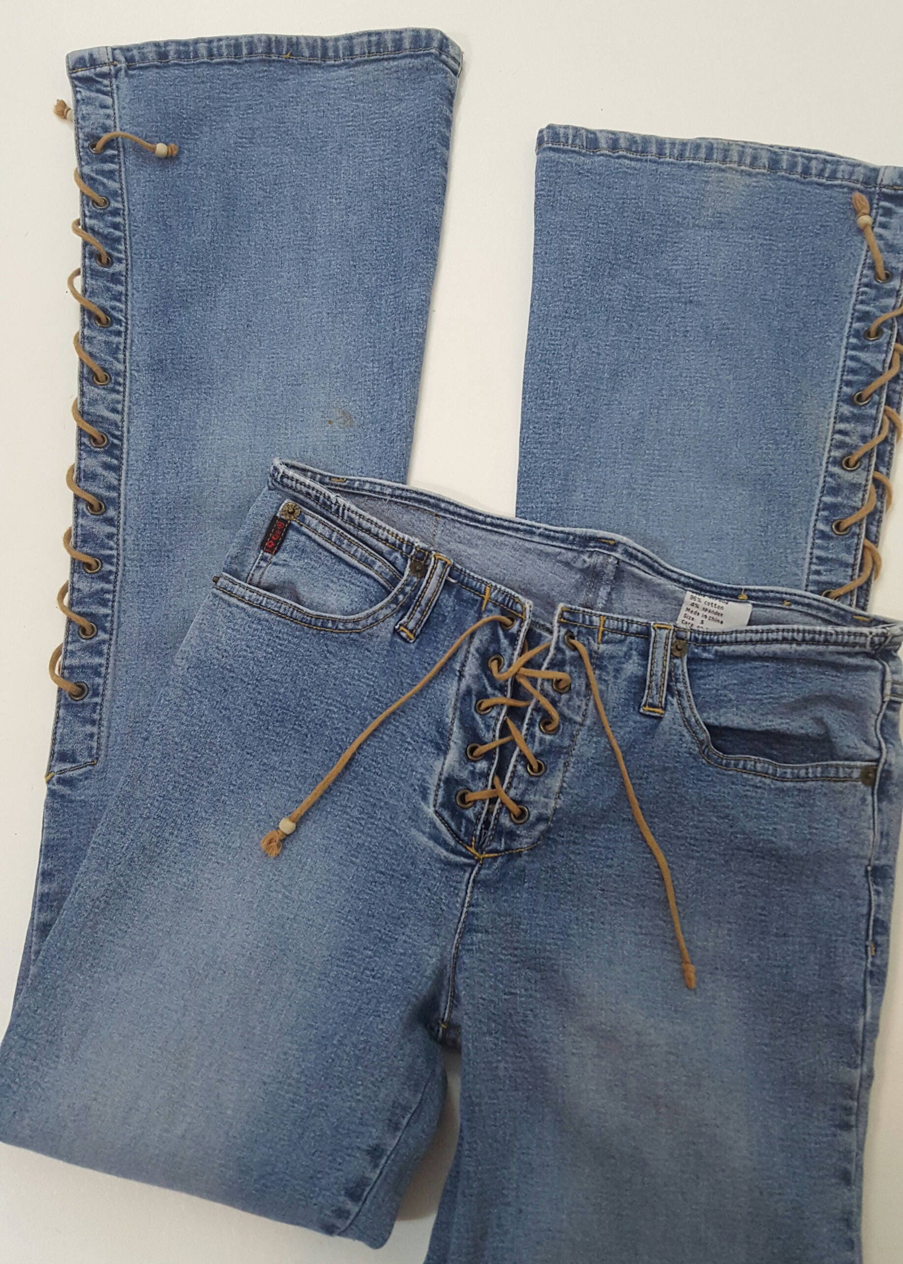 1990s Lace Up Flared Vintage Jeans 90s 00s Mudd Low 
