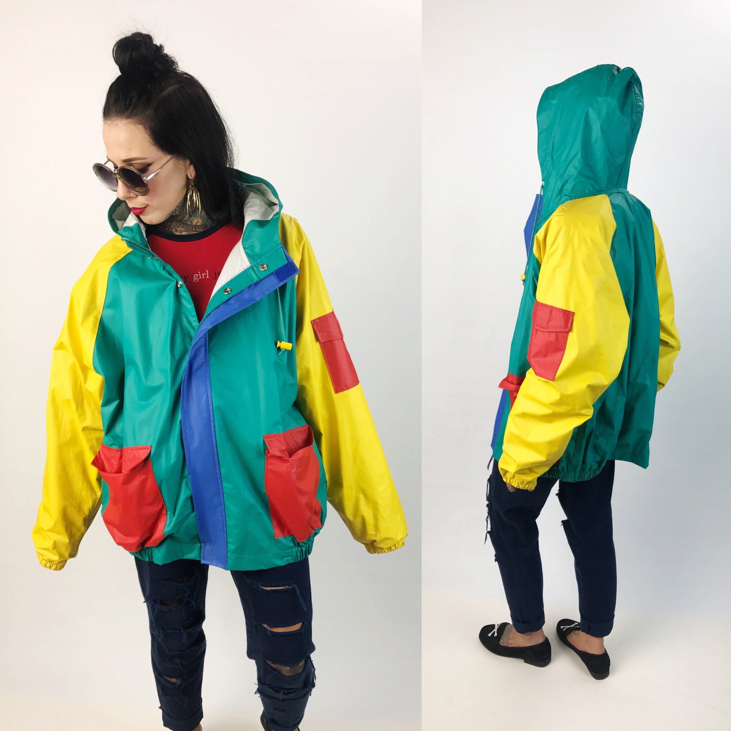 blue green yellow red hoodie