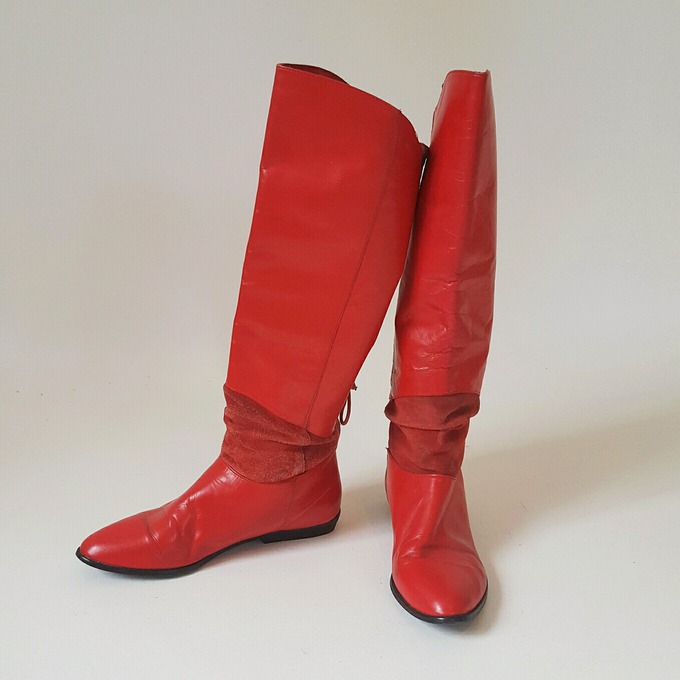 red flat heel boots
