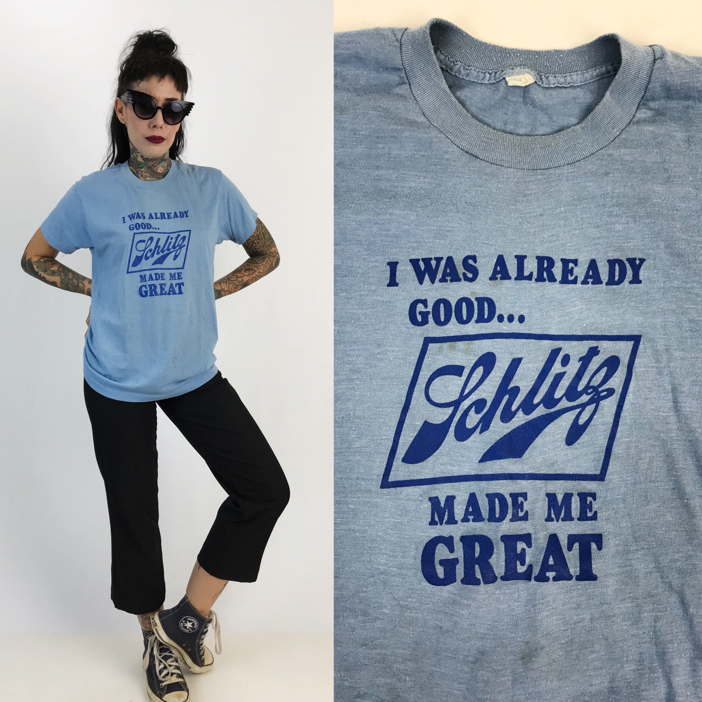 Vintage Beer Logo Humor Tee Shirt 