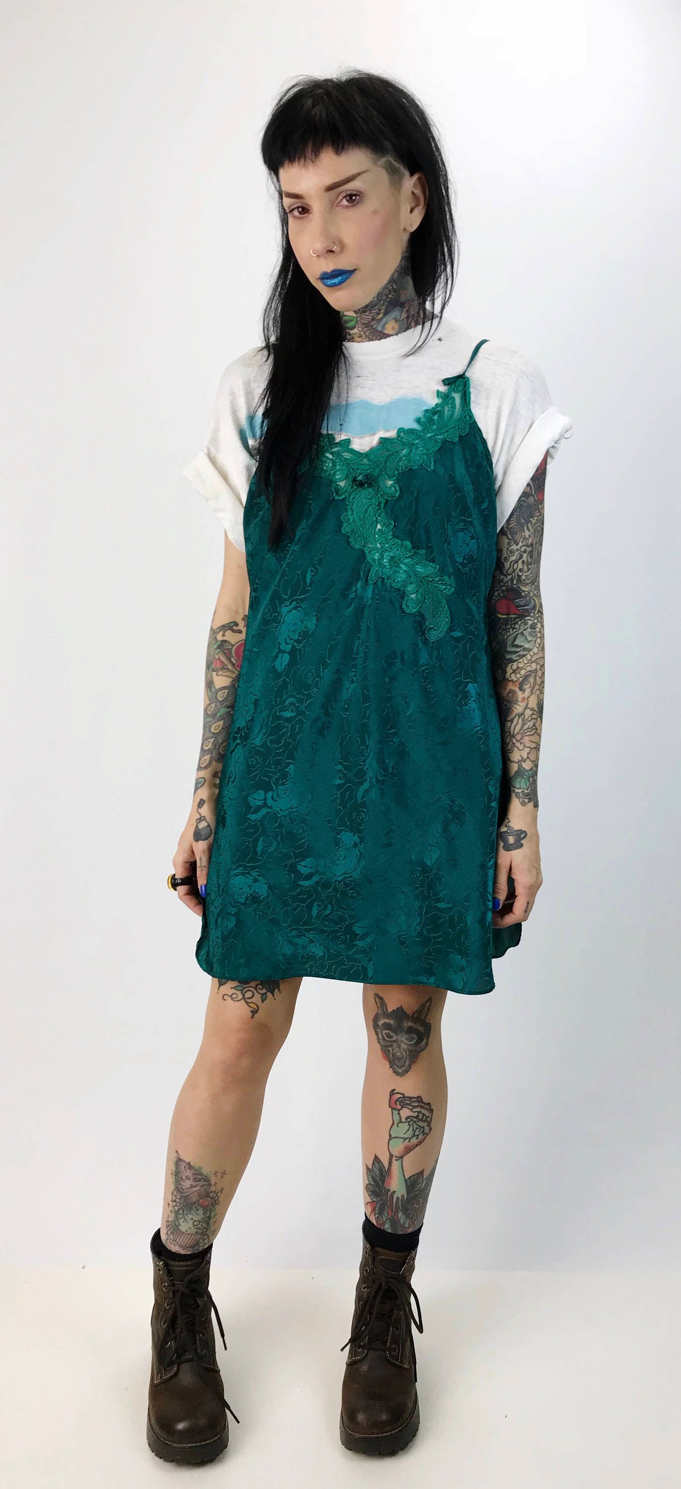 90's Emerald Green Slip Dress Small Lightweight Sundress - Vintage Spaghetti Strap Lingerie Mini