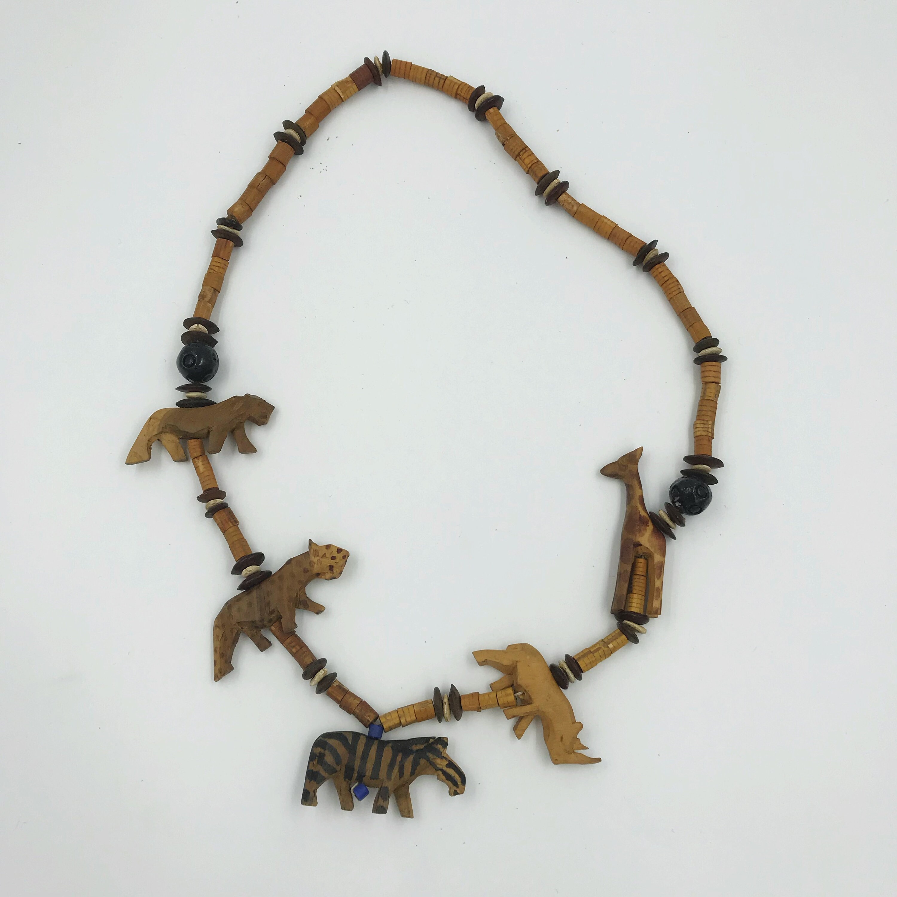 Handmade Jungle Animals Wooden Beaded Necklace - Vintage Safari Animal ...
