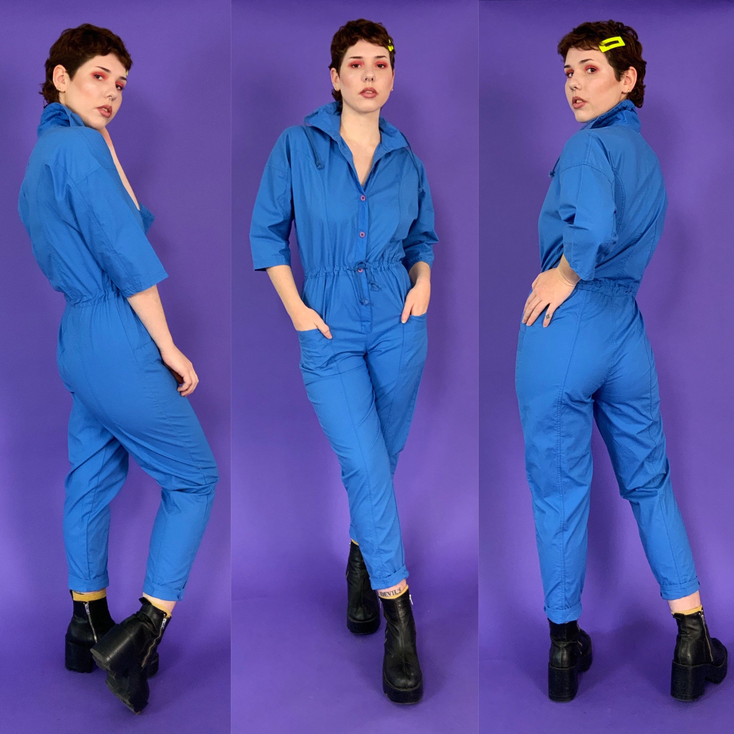 90's Deadstock Blue Pants Jumpsuit Womens 6/8 Vintage Basic Cotton