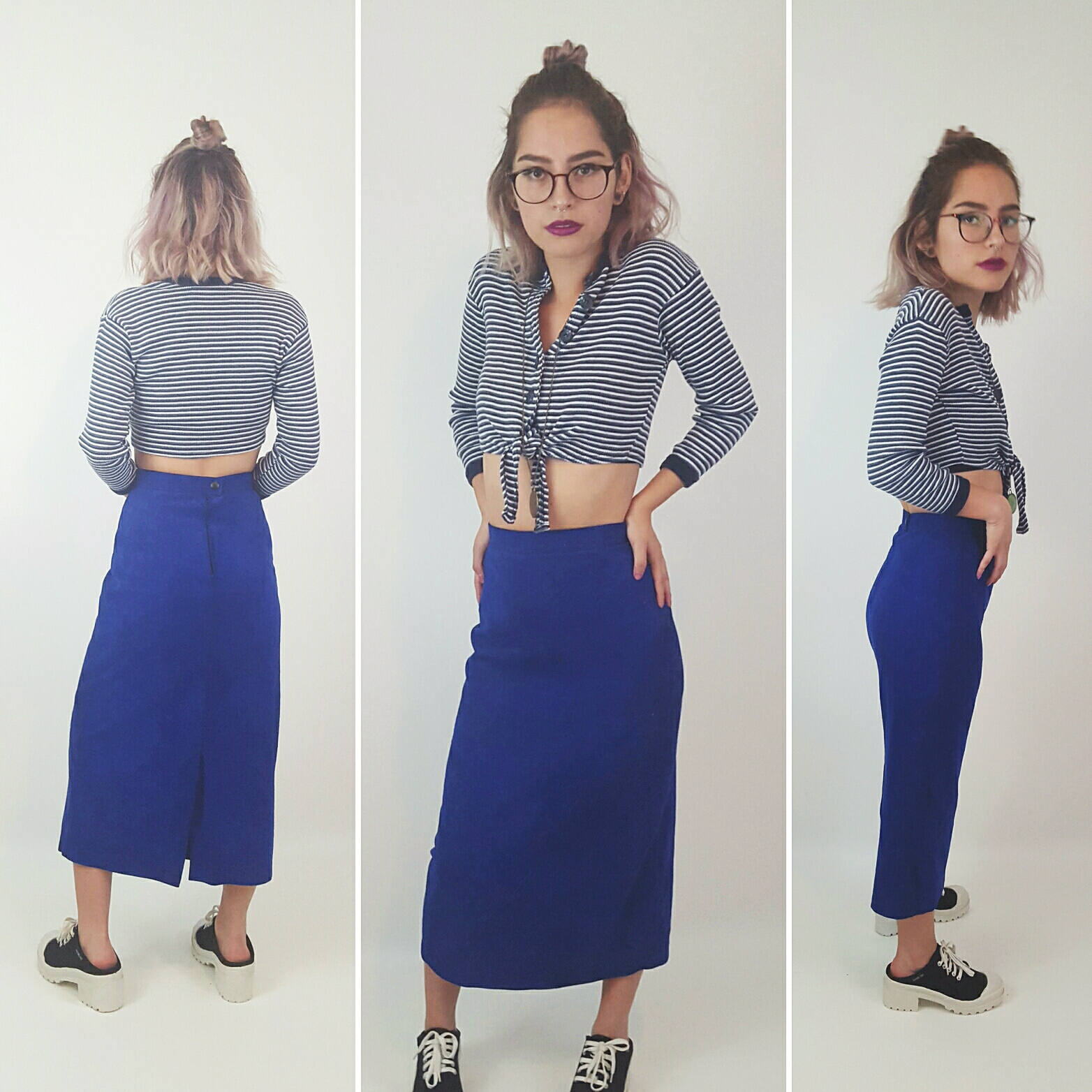 90s striped shirt outfit